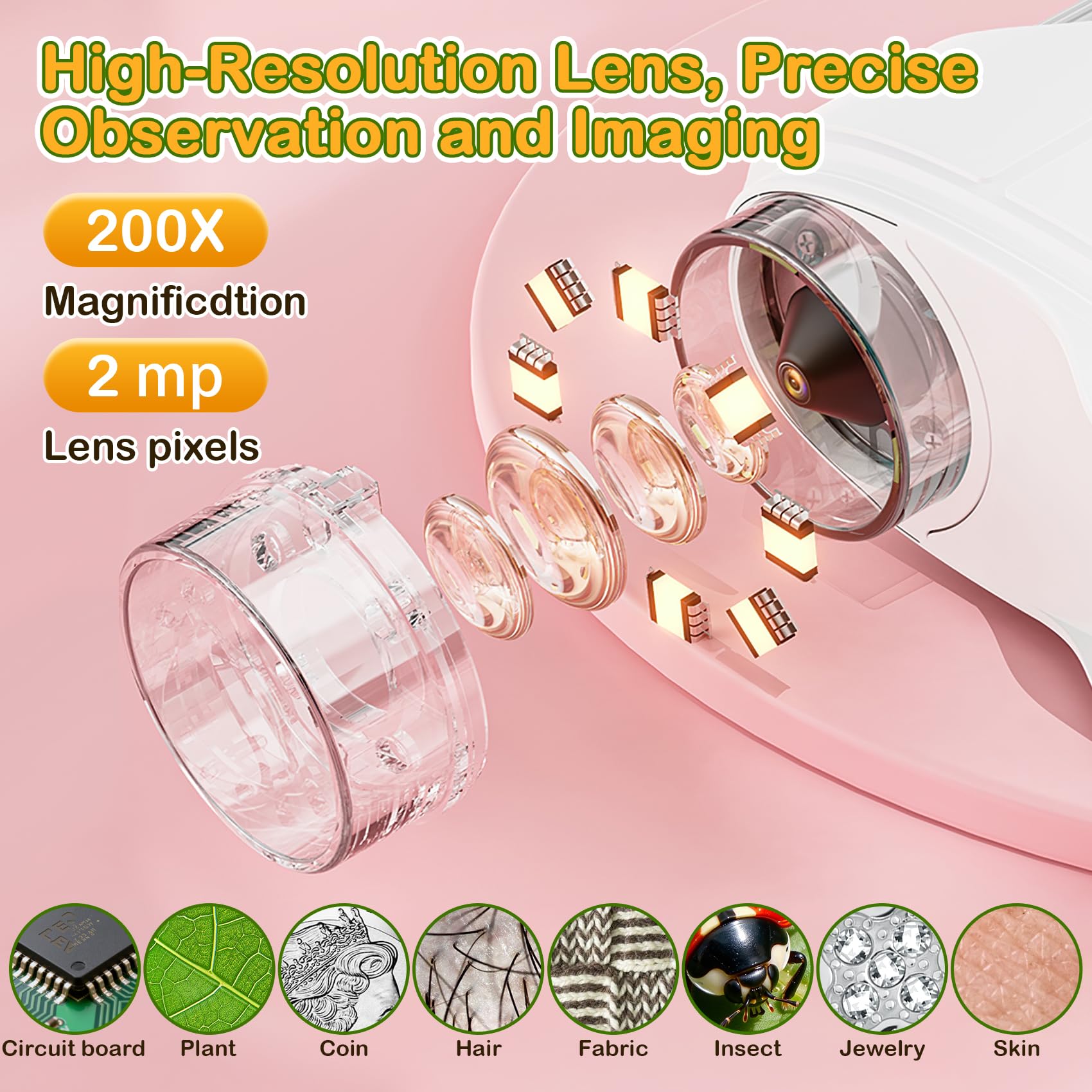 GlobalCrown Microscope Enfant, Microscope Numérique De Poche Avec Lumière LED Réglable,200x Loupe Microscopique Portable,Cadeau éducatif Scientifique Pour Garçons Filles De 3 4 5 6 7 8 Ans