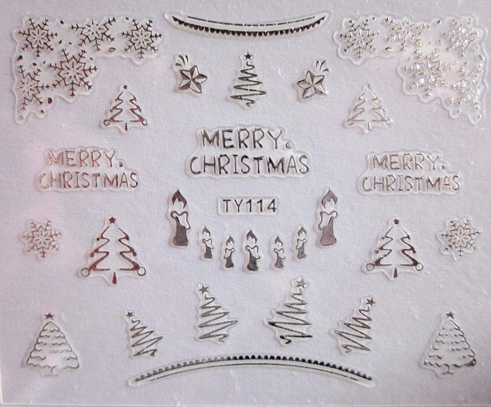 Kcg Trading Ty114 Silver Merry Xmas Trees Snowflakes Candle Nail Art 3D Stickers - Christmas Gold & Silver (Ty114 Silver Merry Xmas Trees Snowflakes Candle)