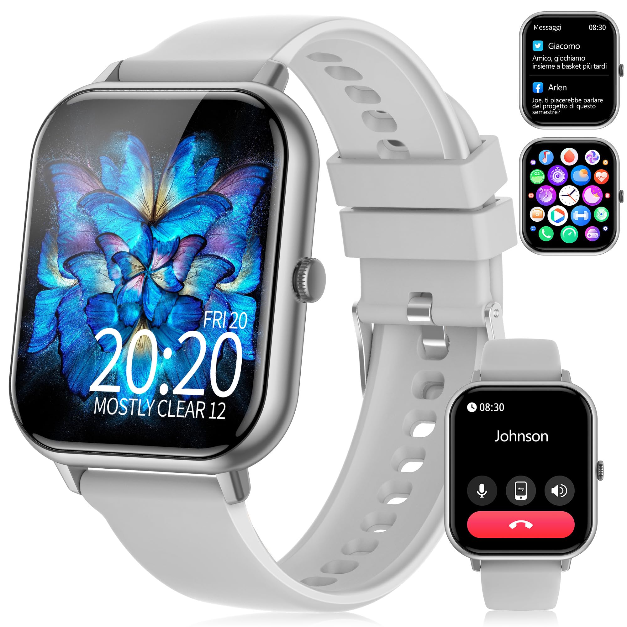 Smartwatch Donna Uomo,1.83" Orologio Smartwatch con Effettua/Risposta Chiamate, Sonno/SpO2/Cardiofrequenzimetro/Contapassi, 110+ Modalità Sportive, IP68 Impermeabile Fitness Tracker per iPhone&Android
