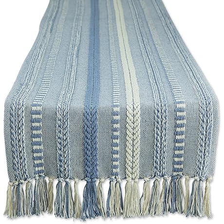 DII Farmhouse Braided Stripe Table Runner, 15x108 (15x113 with Fringe)
