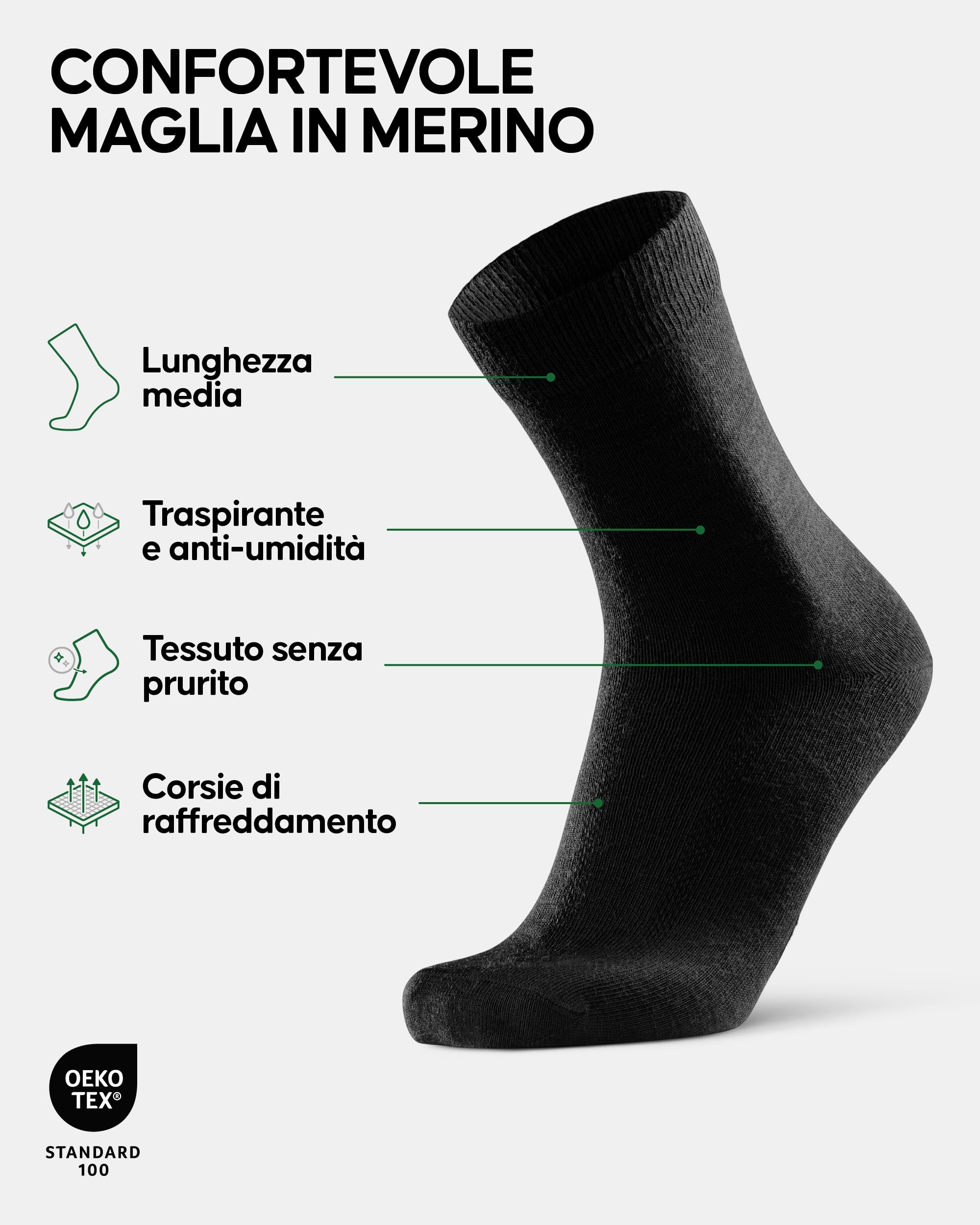 DANISH ENDURANCE Calze in Lana Merino, Calzini Classici Traspiranti, da Uomo e Donna, 3 o 5 Paia