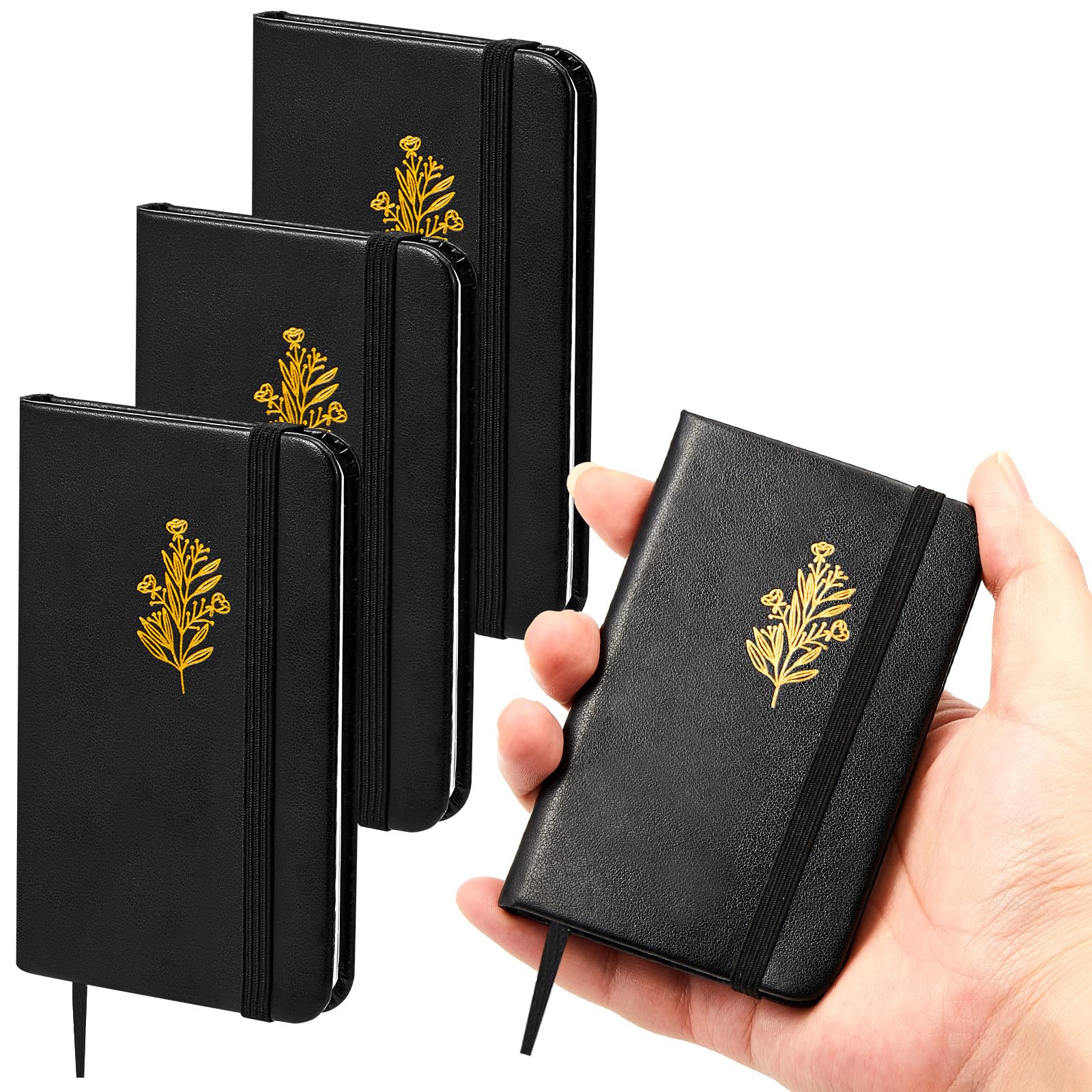 Qeeenar 4 Pcs Mini Leather Pocket Notebook 4 x 2.5 Inch Small Hardcover Notebook 50 Sheets Hardcover Mini Notepad Tiny Lined Journal for Office Home