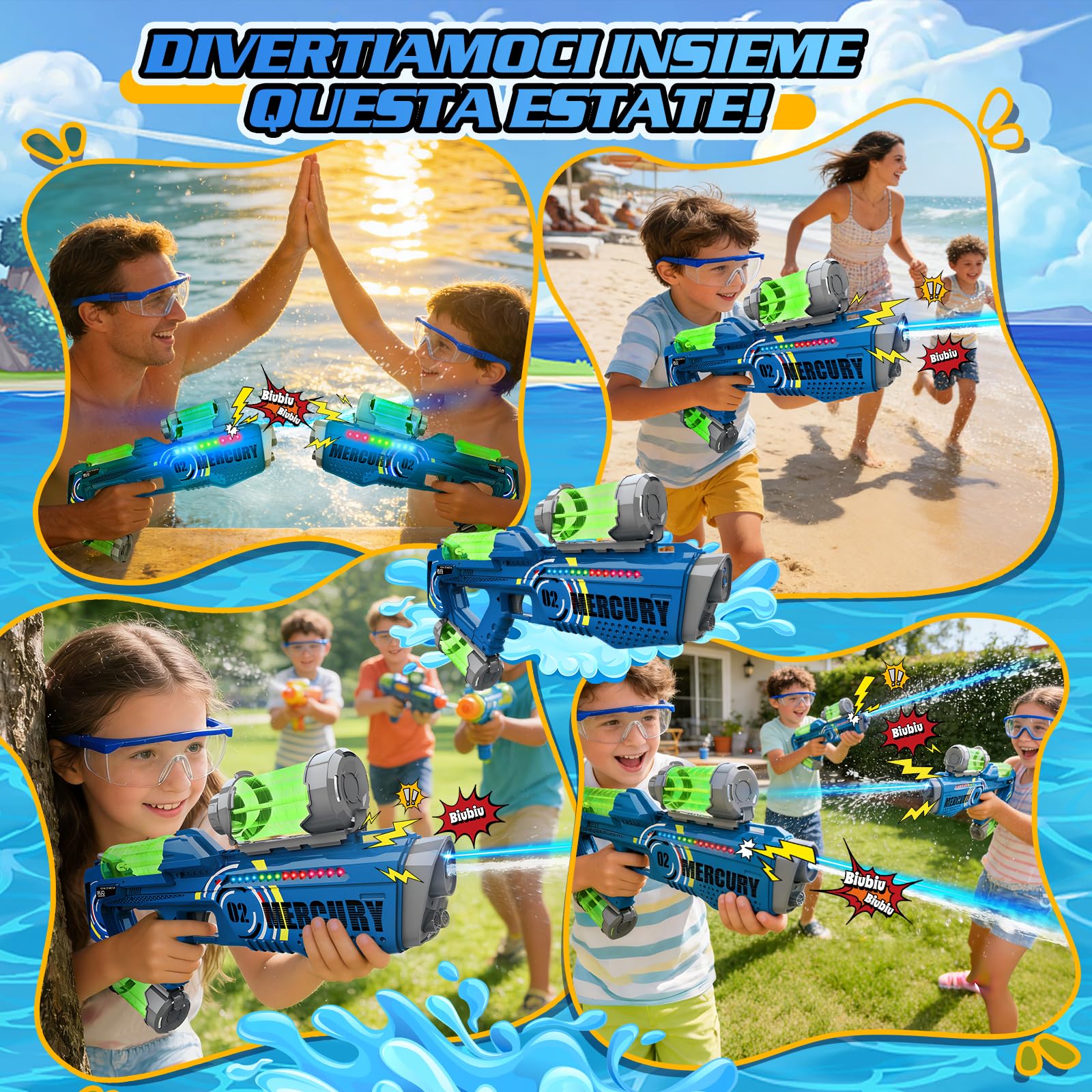 FORMIZON Pistola ad Acqua Elettrica, Pistola ad Acqua Potente con Effetti Sonori e Illuminazione, Pistole ad acqua a Lungo Raggio da 32ft, Adatto per Feste Estive in Piscina e Spiagge