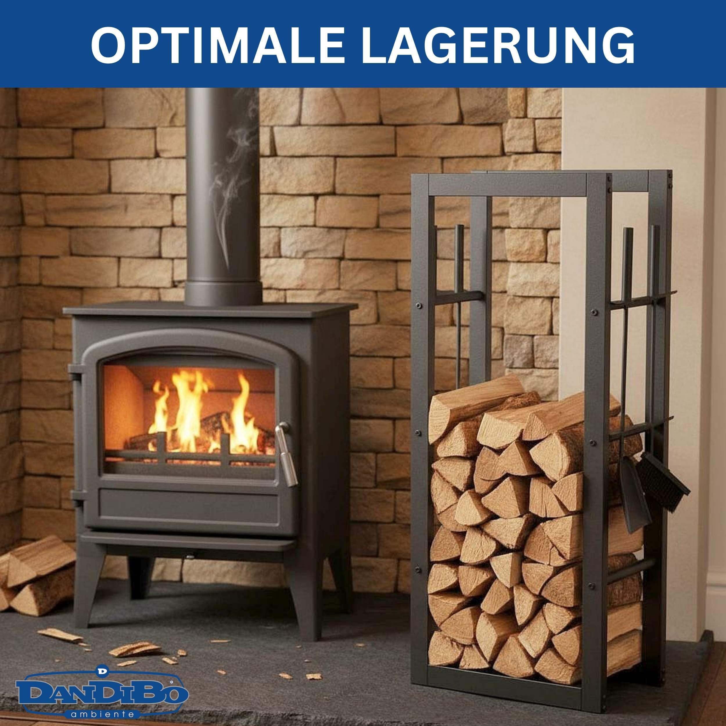 DanDiBo Kaminholzregal Innen Metall mit Besteck 96601 Brennholzregal Holzaufbewahrung Kaminholzständer Feuerholzregal