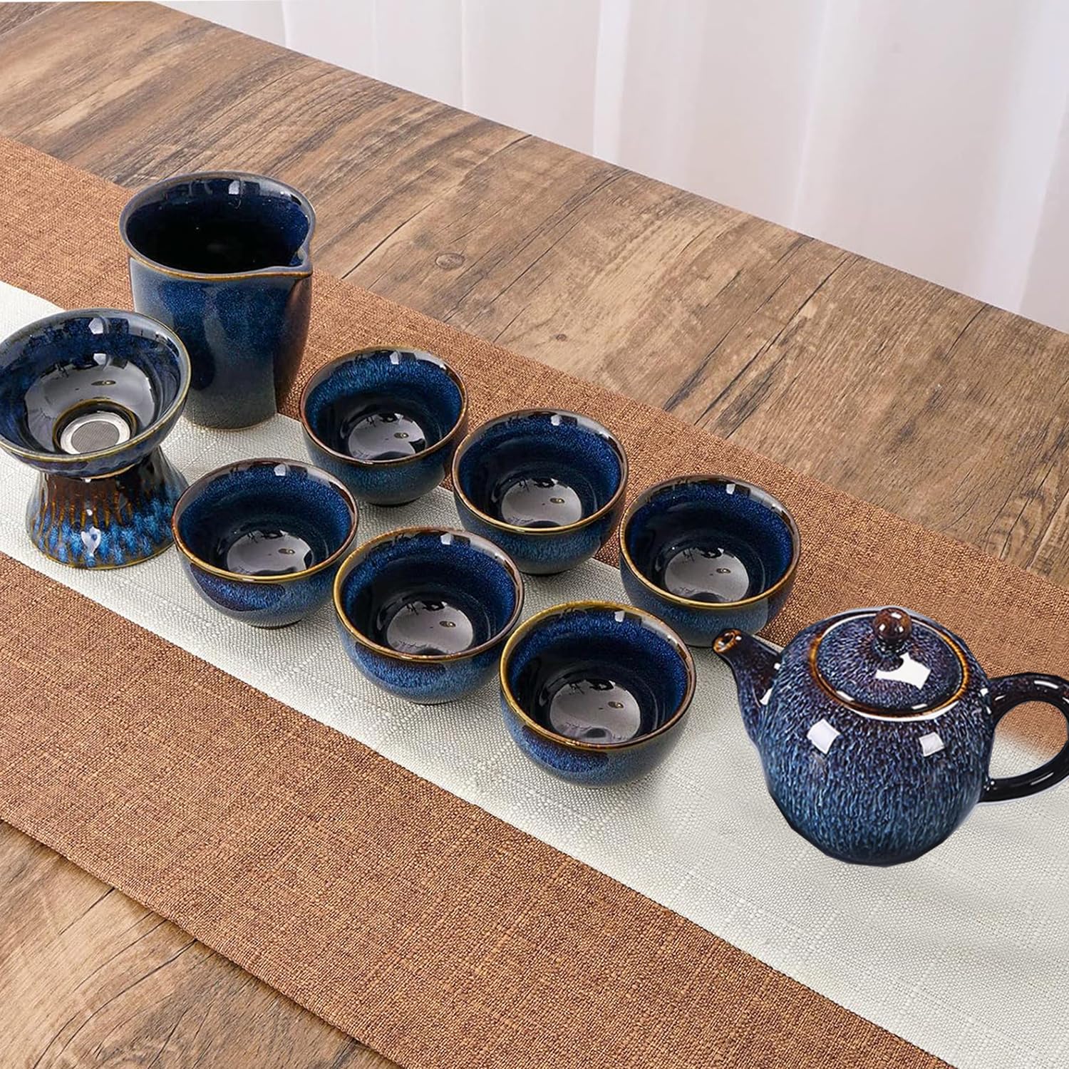 Set da tè cinese in porcellana Gongfu, 1 teiera, 6 tazze da tè, 1 tazza da tè con filtro, 1 colino da tè, casa, regalo, all'aperto e ufficio