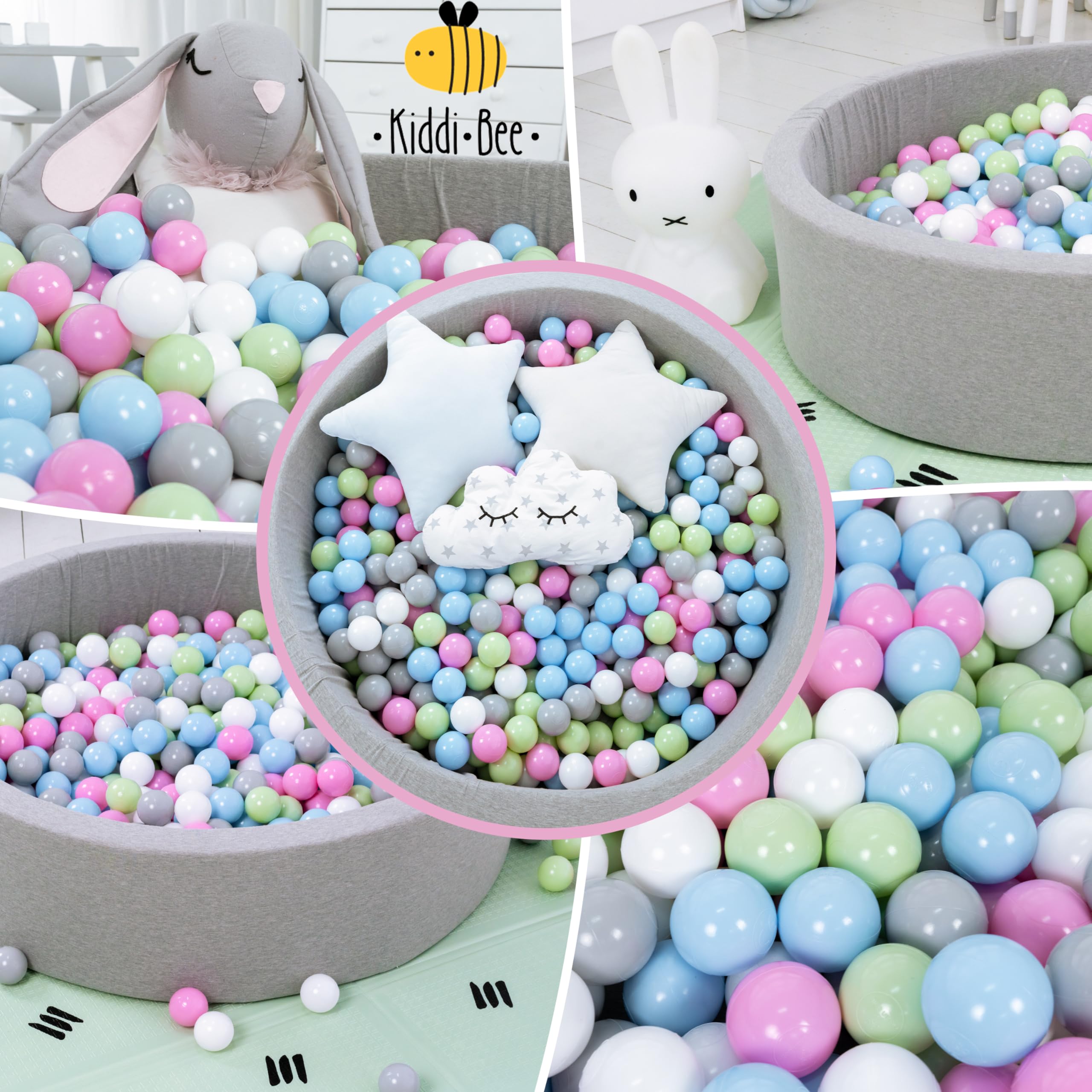 KiddyMoon Kinderballen 6 Cm 200 Stuks - Speelballen Voor Ballenbad Baby Speelgoed Perfecte Baby Ballenbak Ballen Voor Kinderen Parel Grijs Transparant Baby Blauw Mint