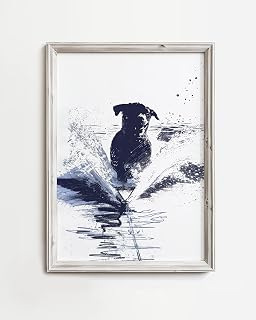 Ski Boarding Dog, Fun Water Sketch Art, Lake Summer Print Boat Skiing Pup Cottage House Wall Decor Dog Print Ski Boarding Fun Water Sketch Decor,389