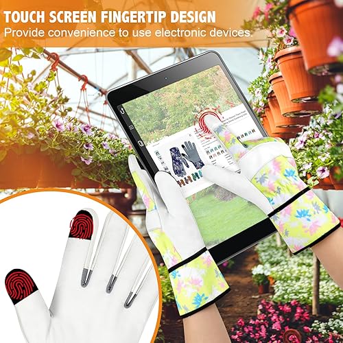 Miniatura 5 de Guantes de jardinería de cuero para mujer, guantes de jardín a prueba de espinas, diseño de pantalla táctil, guantes de trabajo resistentes para el