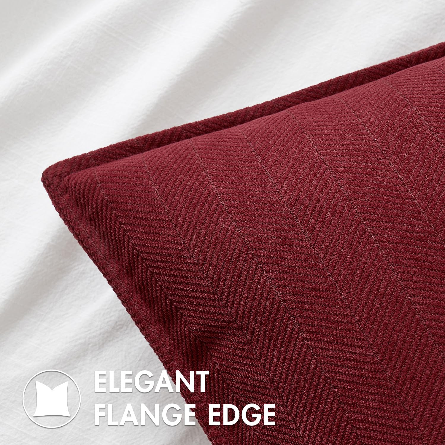 MIULEE Pack of 2 Burgundy Chenille Decorative Pillow Covers 20x20 Inch
