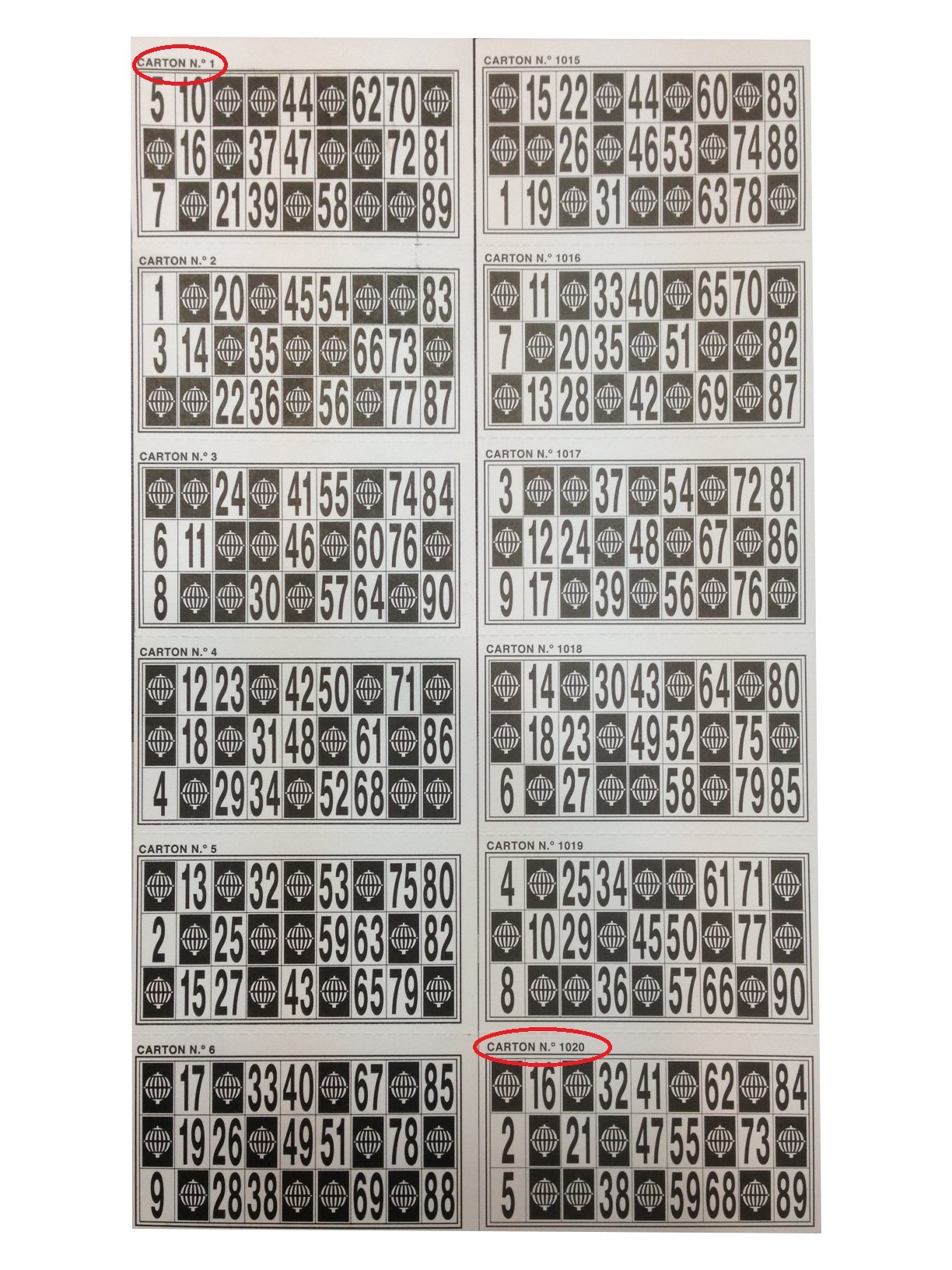 1 020 cartons de bingo à tacher en carton