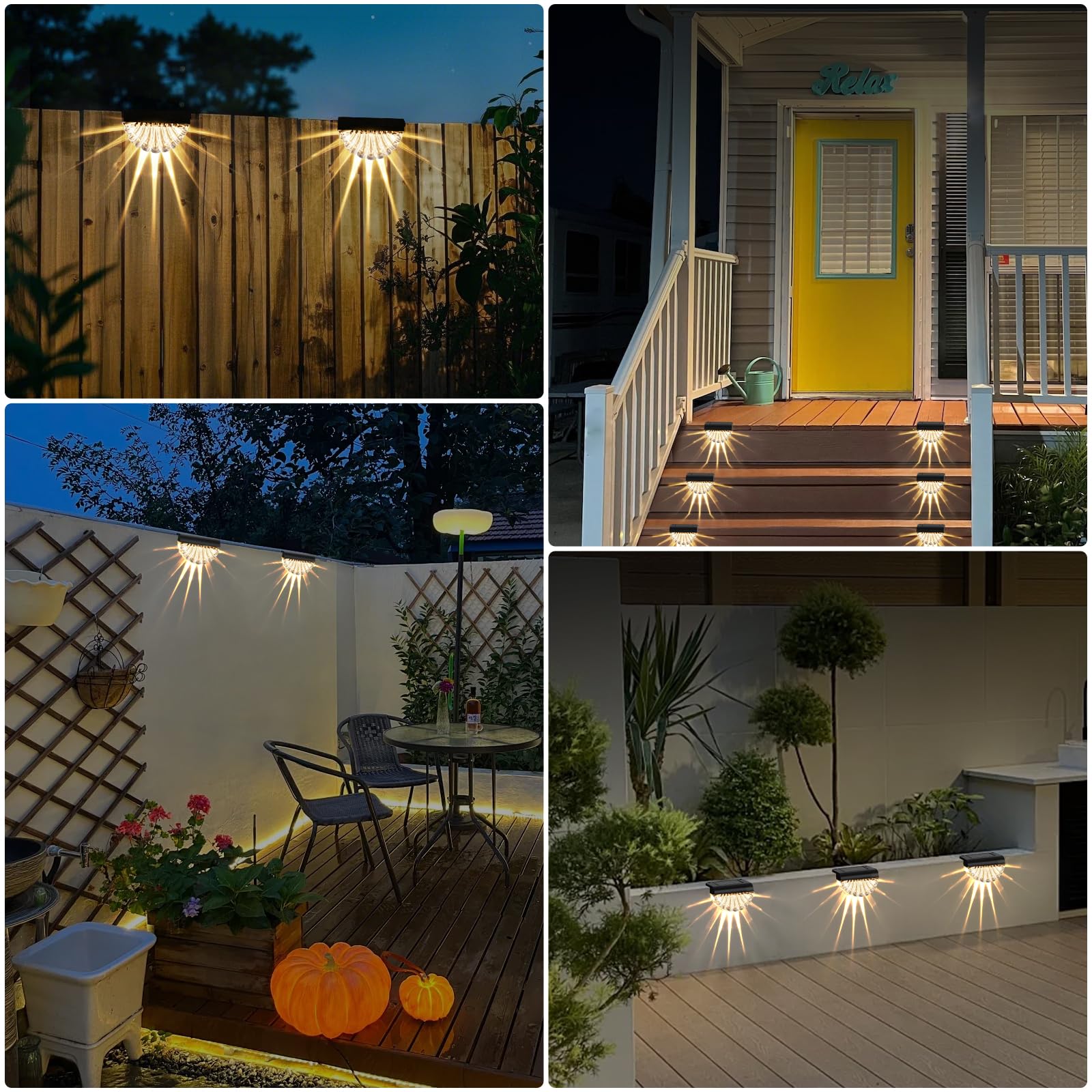 Lampada solare a LED per esterni, impermeabile, 6 pezzi | Lampada solare da parete per esterni, per terrazza, giardino e gradini, bianco caldo