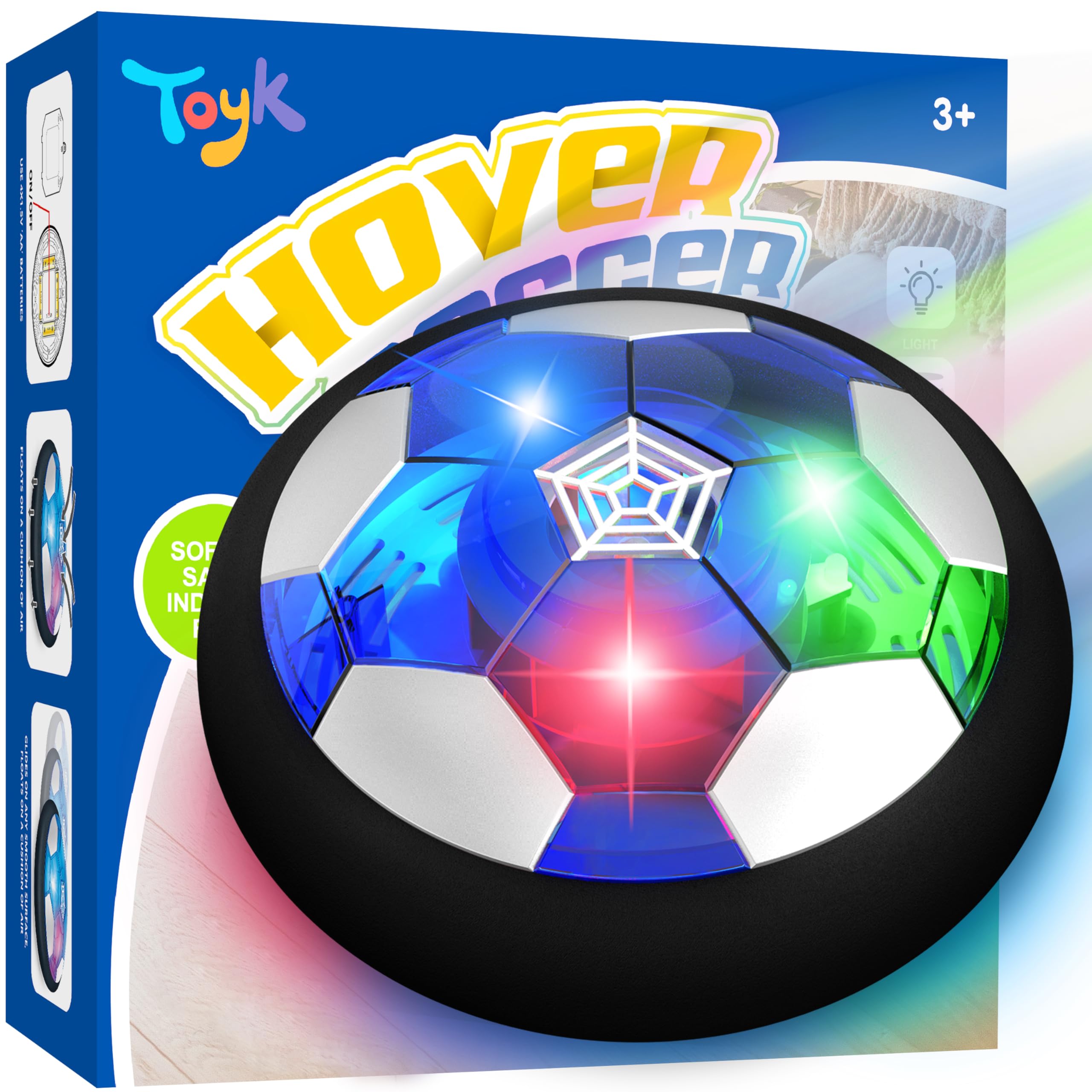 Hover Soccer Ball Boy Toy, Air Power Floating Hover Soccer with LED Light & Soft Foam Bumper, Kids Training Soccer Ball Indoor Outdoor Game, Birthday Gifts for Age 3 4 5 6 7 8-10 Years Old Boys Girls