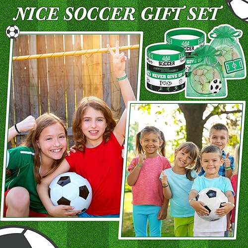 Miniatura 9 de ShinyRelief 72 piezas de suministros de fiesta de baloncesto, fútbol, béisbol, 24 pulseras de silicona, 24 llaveros y 24 bolsas de organza para