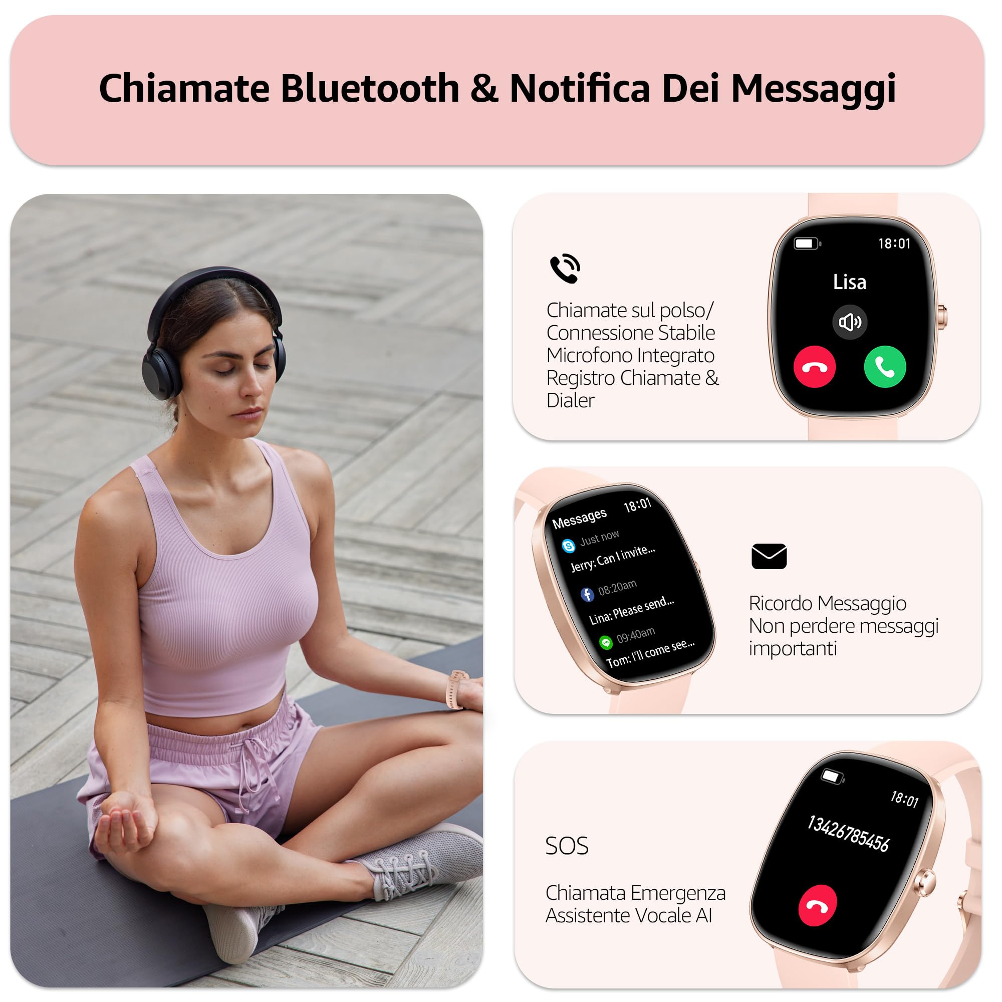 Smartwatch Uomo Donna (Rispondi/Effettua Chiamate), 1.83" Orologio Smartwatch con Contapassi/Sonno/SpO2/Cardiofrequenzimetro, 100+ Modalità Sportive, IP68 Impermeabile Fitness Tracker per iOS Android