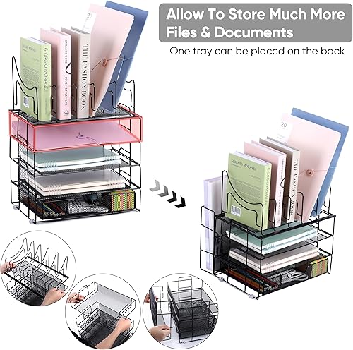 Miniatura 2 de Organizador de papel todo en uno de 5 niveles con 5 soportes clasificadores de archivos, organizador de archivos de escritorio grande con cajón