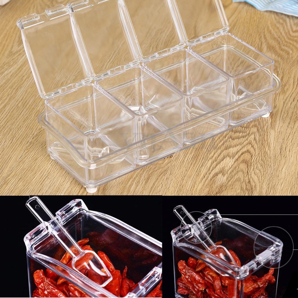 4square Crystal Seasoning Acrylic Box Plastic Spice Rack, 4 Box with Spoons 3