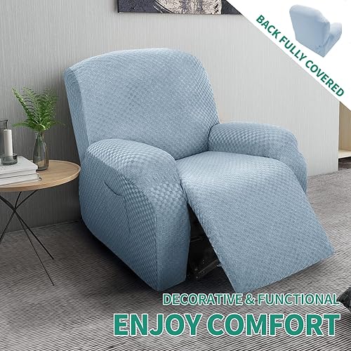Vista 113 de YEMYHOM Funda elástica de 4 piezas para silla reclinable de jacquard con bolsillo lateral, antideslizante, ajustable, protector de muebles con parte