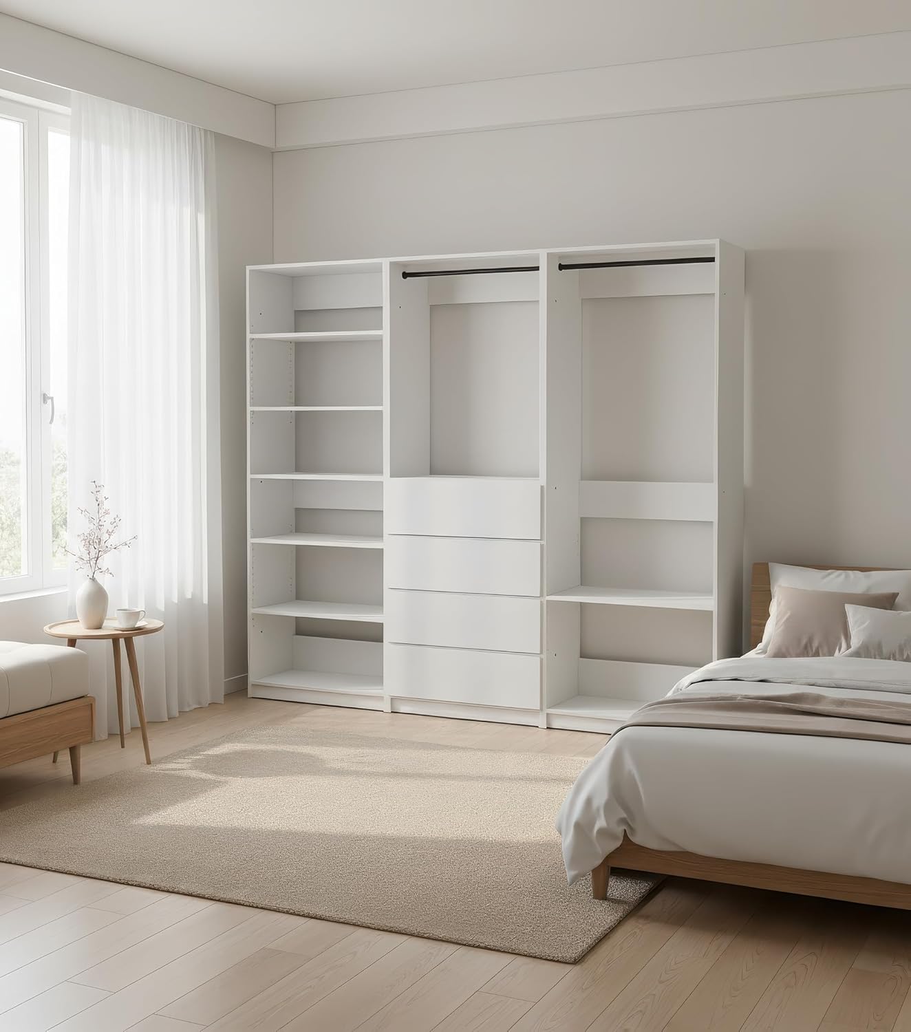 White Freestanding Walk in Wood Closet System YC334