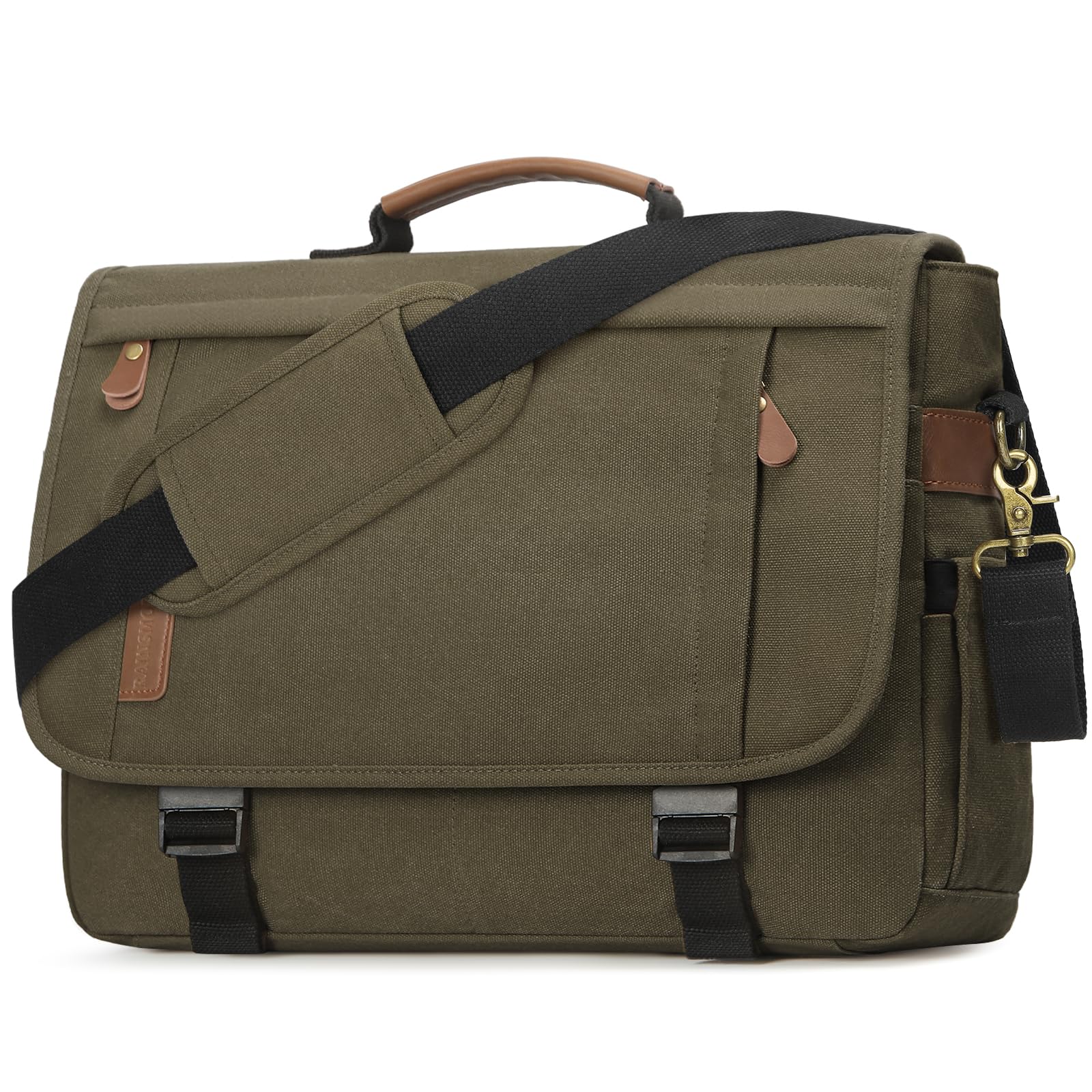 RAINSMORE Messenger Bag for Men 17-17.3 Inch Laptop Bag Water-resistant Canvas Computer Shoulder Bag Office Work Briefcase Large Casual Satchel Bags for Men Bookbag for College, OliveDrab