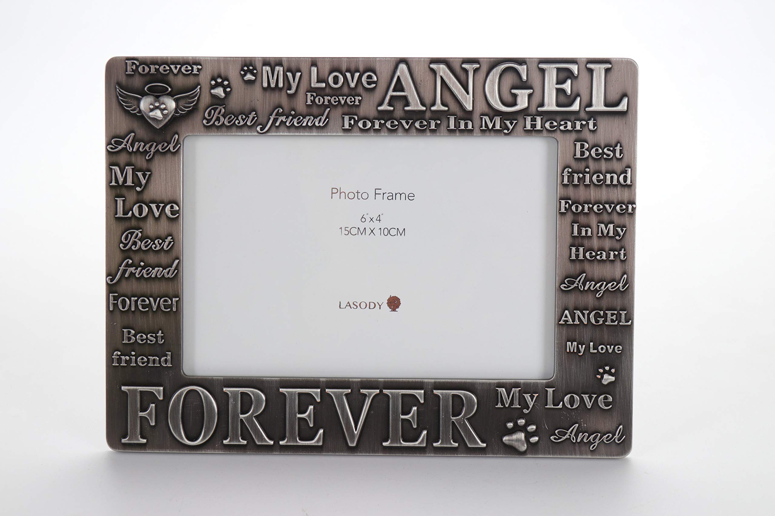 LASODY Forever in My Heart Angel Picture Frame,Never Leave My Heart Dog Cat Pet Memorial Frame,Best Friends Forever