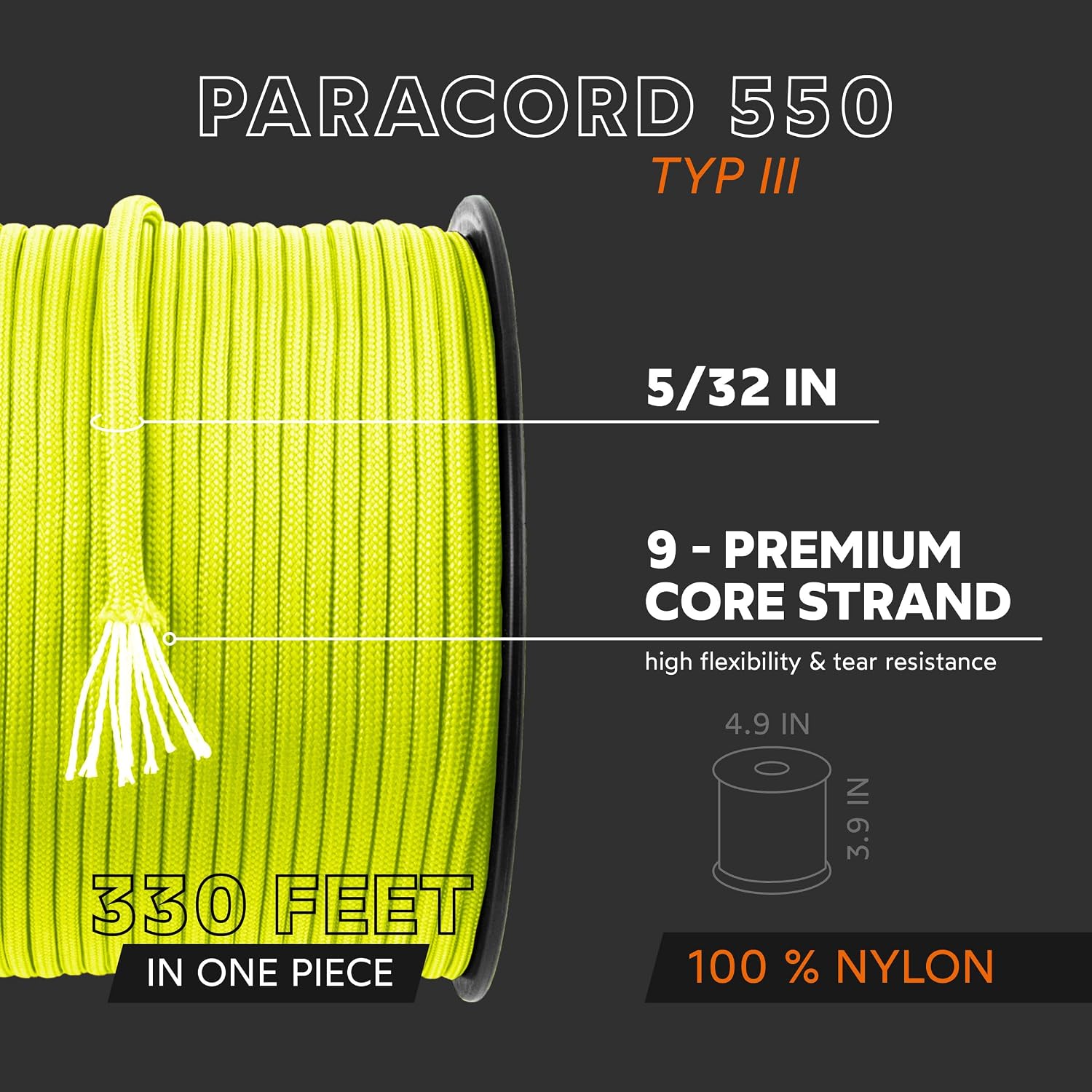 Paracord 550 lb Type III (250kg) Ø 4mm, Nylon Rope, para Cord, Tactical Heavy Duty Paracord Rope, Thick Parachute Cord for Survival & Camping