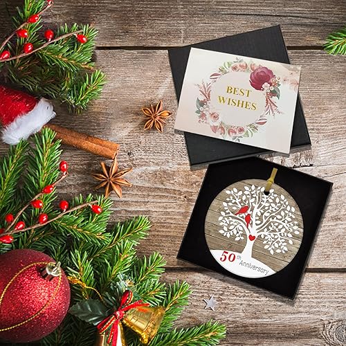 Vista 7 de REWIDPARTY Adorno de 50 aniversario de boda, regalo de árbol de 50 aniversario, recuerdo de aniversario de matrimonio para parejas, adorno