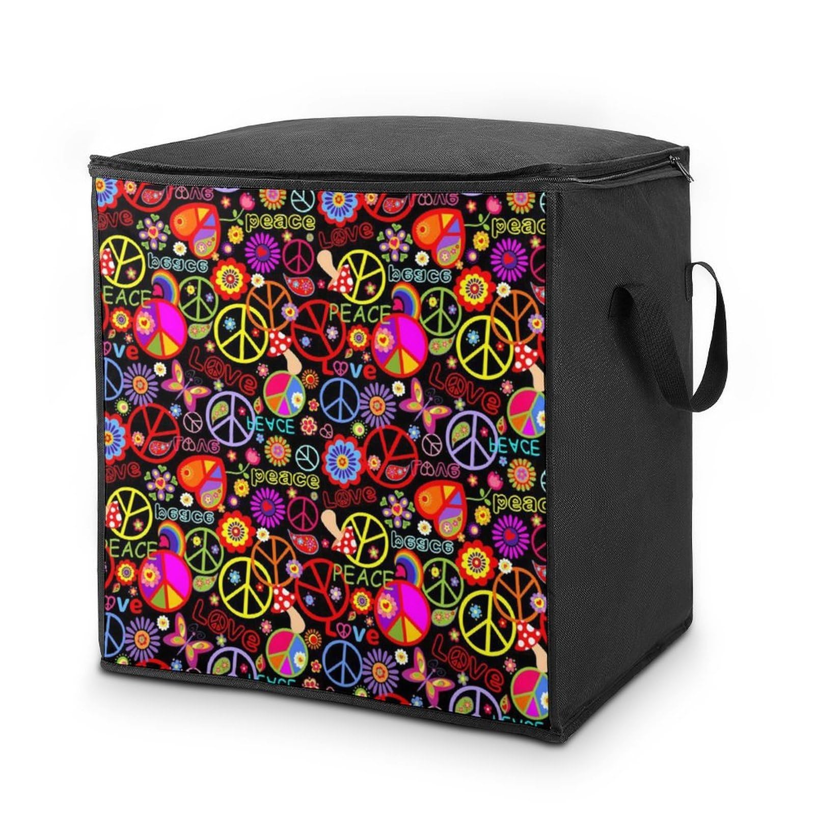 Lyfthologen 70L Storage Bags, Peace And Love Storage Box with Lid Zipper And Handles, Clothes Bags for Quilt, Blankets, Bedding