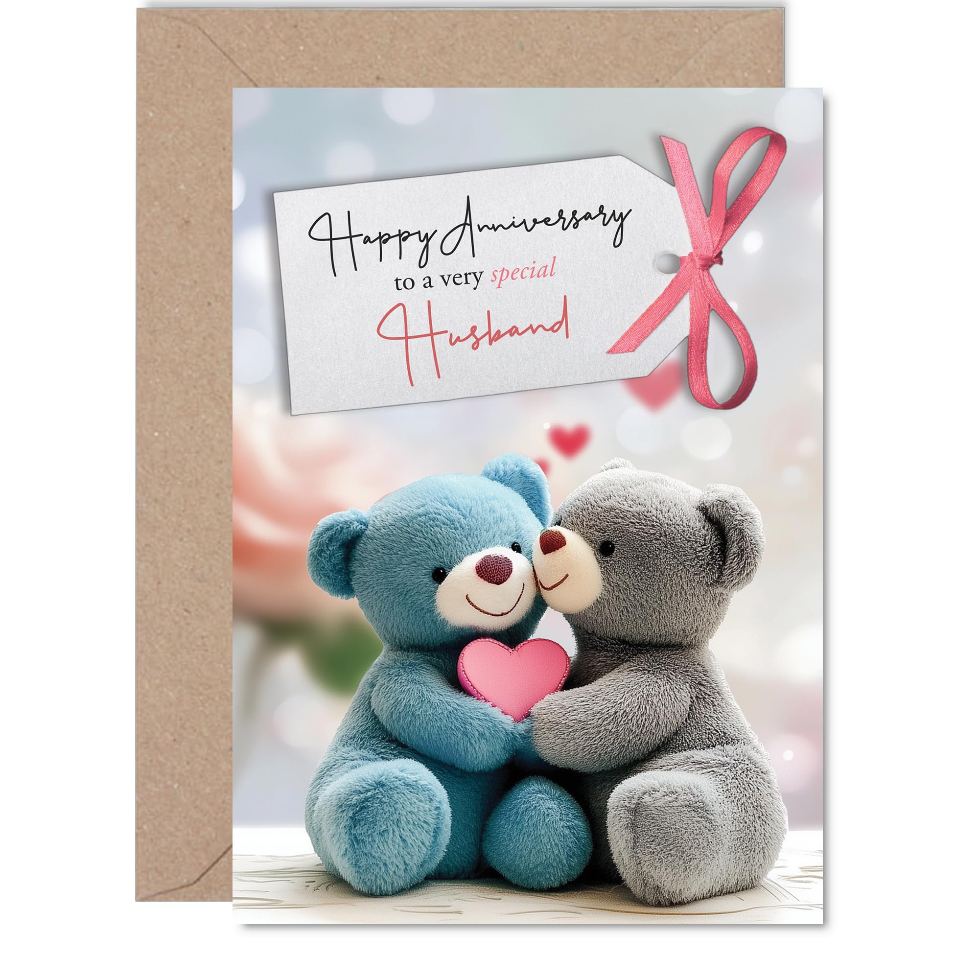 Husband Anniversary Card - Bears in Love - Happy Anniversary Card for Husband from Wife Partner, 5x7 Inch Wedding Anniversaries Greeting Cards