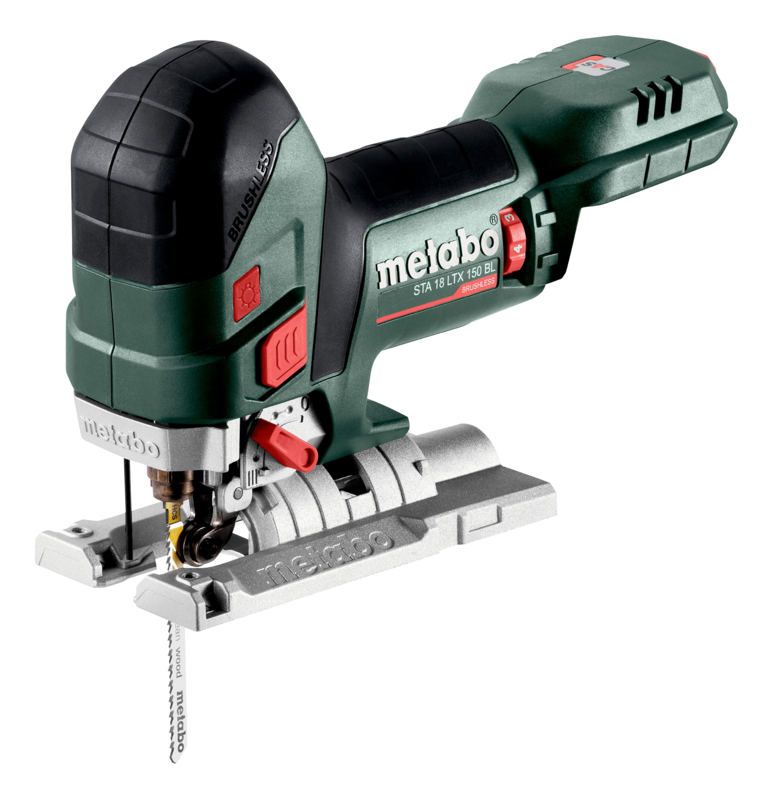 Metabo Wyrzynarka akumulatorowa STA 18 LTX 150 BL 18 V, z silnikiem bezszczotkowym, uchwytem Softgrip, prędkość skokowa 1000-3500 / min, z oświetleniem roboczym LED, piła 601616850