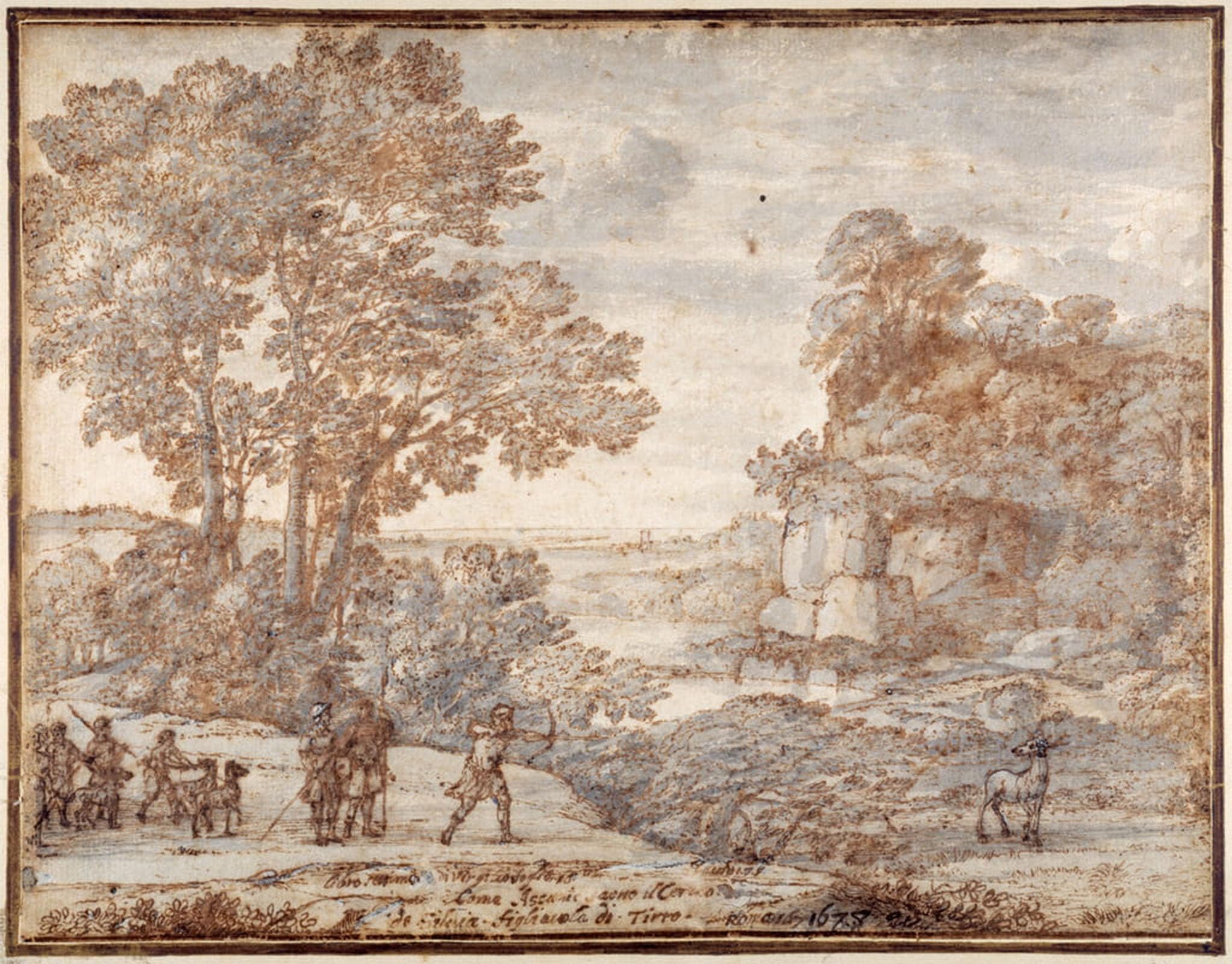 Posteriik No Frame Vintage Print Pop Art Landscape Artwork Ascanius Shooting The Stag Of Sylvia By Claude Lorrain Art Prints For Office Home Decor 60X90cm