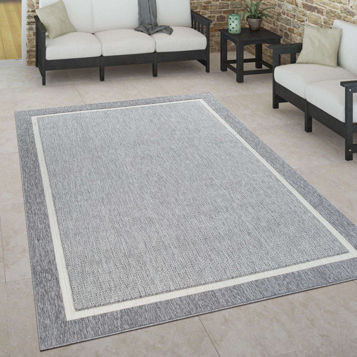 Paco Home Outdoor Teppich wetterfest Skandinavisch für Terrasse, Balkon & Garten pflegeleicht & robust Modernes Design Indoor & Outdoor geeignet, Grösse:80x150 cm, Farbe:Grau 2