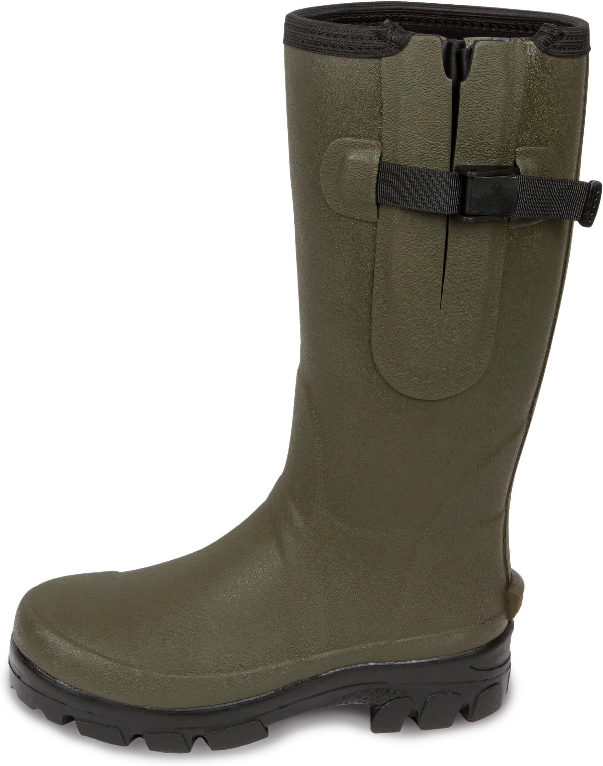 Lakeland ActiveWomen's Helton 5mm Neoprene Lined Adjustable Wellington Boots Waterproof Natural Rubber Outdoor Insulated Warm Wellies in Black & Moss Green