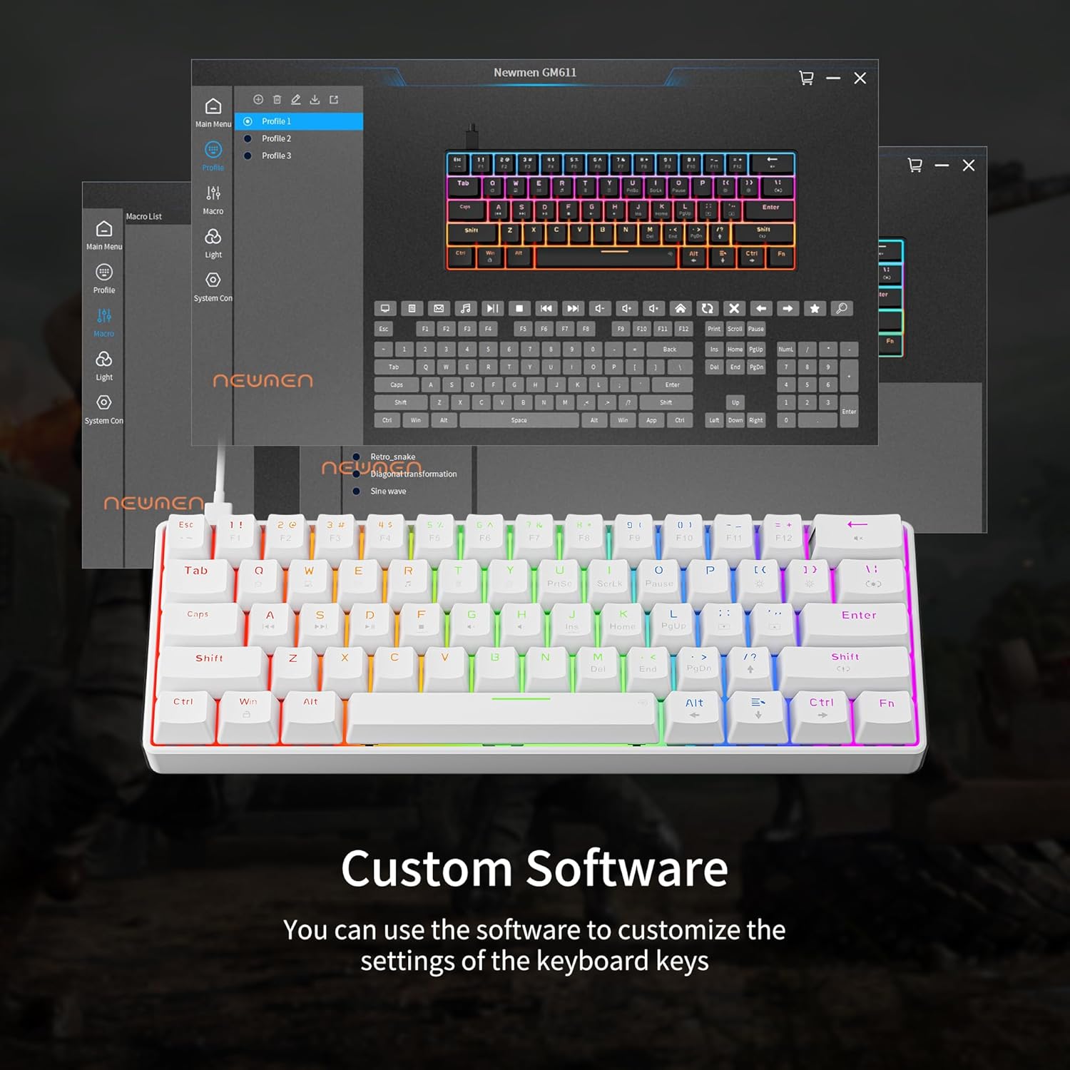 Newmen GM611 Mechanical Keyboard,Rainbow LED Backlit Gaming Wired Keyboards Compact Mini 61 Keys Portable 60 Percent Mechanical Keyboard with White Keycaps,for Windows Laptop PC Linear Red Switches