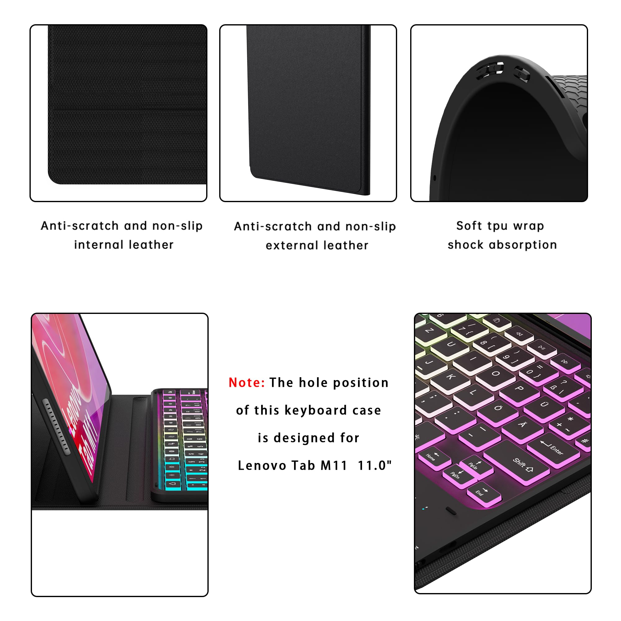 Custodia per Lenovo Tab M11 TB330/TB331 2024 da 11 pollici, con tastiera con trackpad | Retroilluminazione RGB a 7 colori, tastiera con touchpad, portapenne, rimovibile, magnetica, per studenti, viaggi
