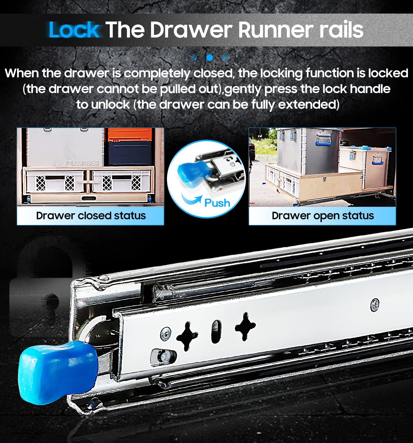 QWEZIX with Lock Heavy Duty Drawer Runners Slides Full Extension 300 350 400 450 500 550 600 650 700 750 800 900 1000 mm Side Mount Ball Bearing Track Guide Glides 105 KG 1 Pair (Width:53mm,700mm) - Image 5