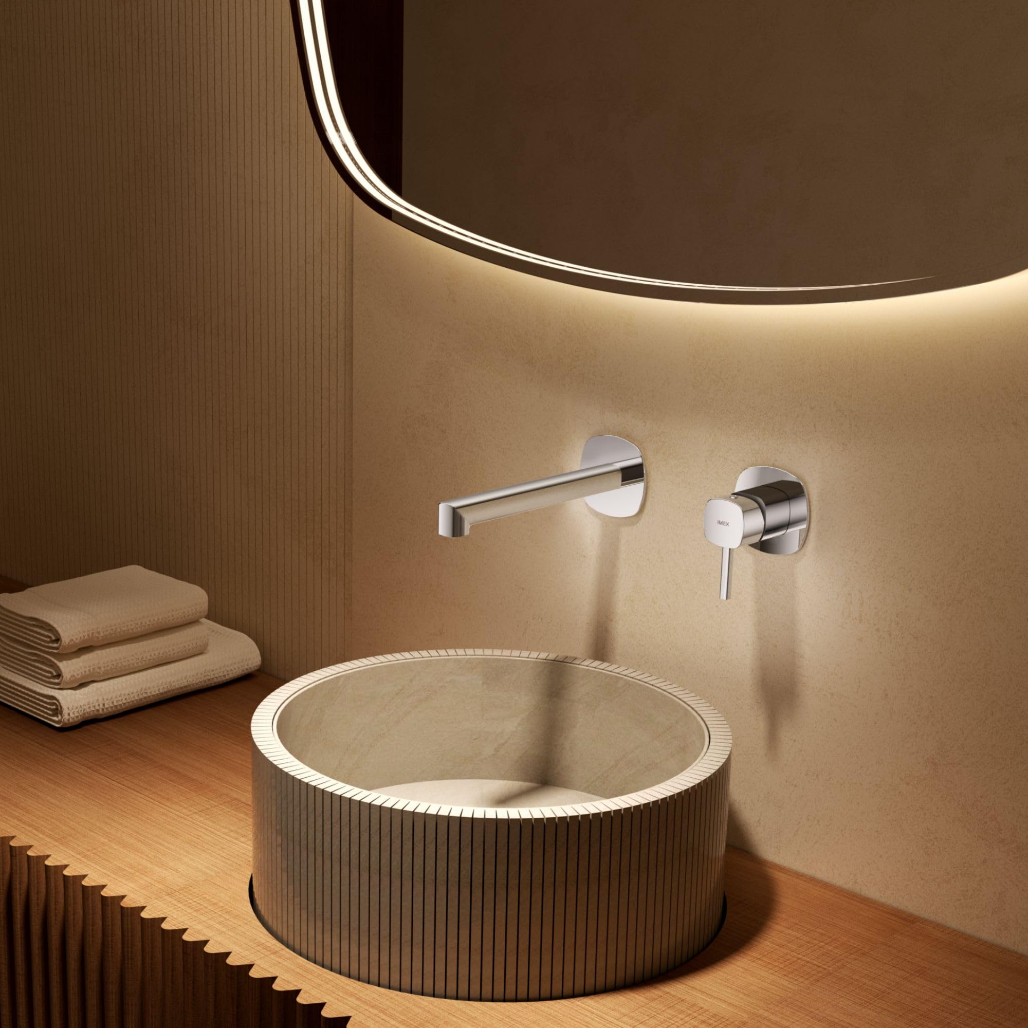 IMEX - Robinet de lavabo encastré chromé | Robinet de lavabo mural mitigeur eau froide et chaude | Robinetterie en laiton avec cartouche céramique Ø35 mm | Série Toscane
