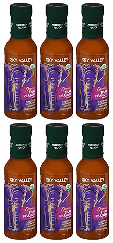 Sky Valley Salsa de maní tailandesa - Salsa de maní sin gluten, calor suave, sabor auténtico, orgánica, vegana, sin OMG, sin gluten, salsa de maní