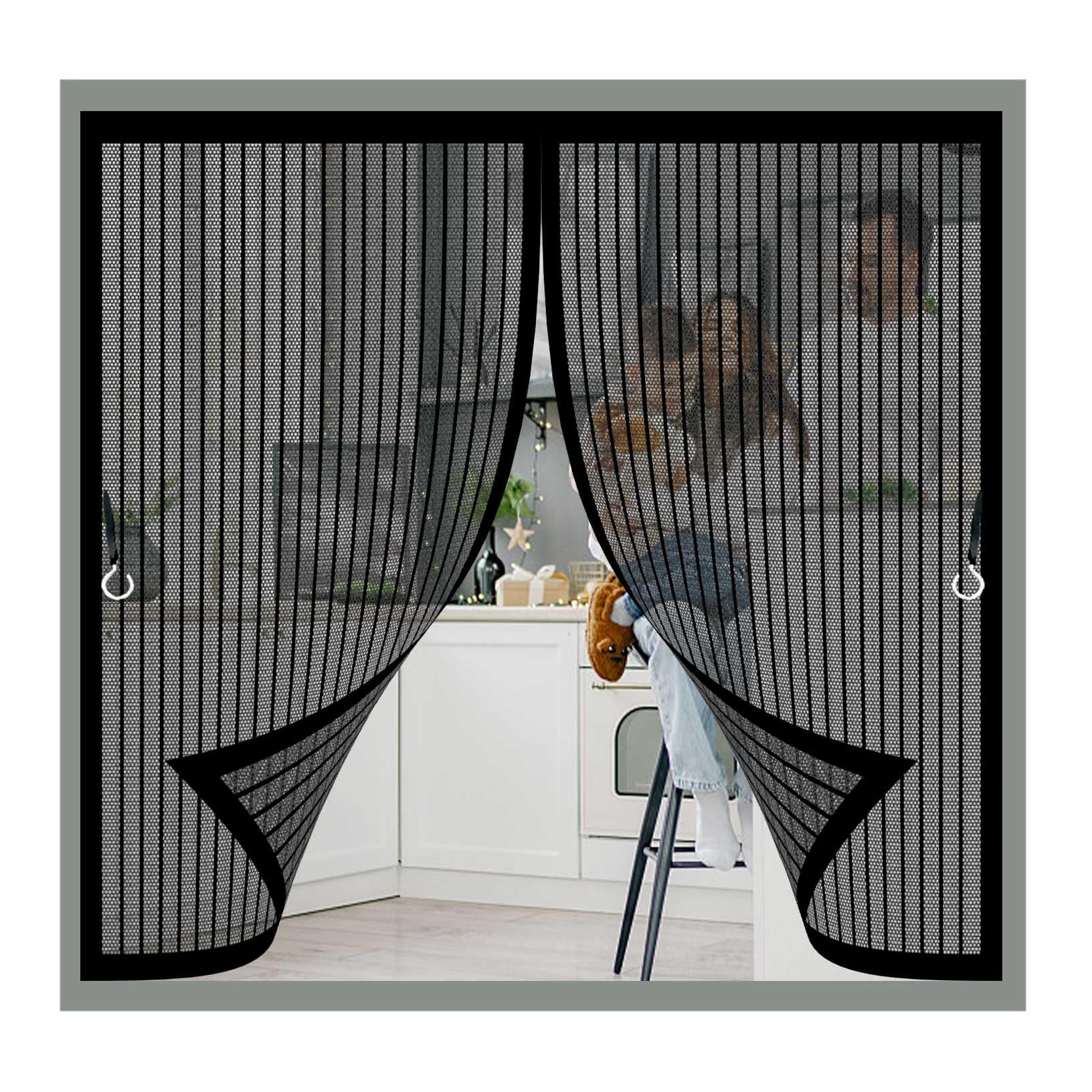 Magnetic Mosquito Net 92 x 92 cm (Customizable) Keeps Bugs Out, Kid and Pet Friendly, Fy Screen for Windows, Automatically Closes for Door Window, Patio, Black