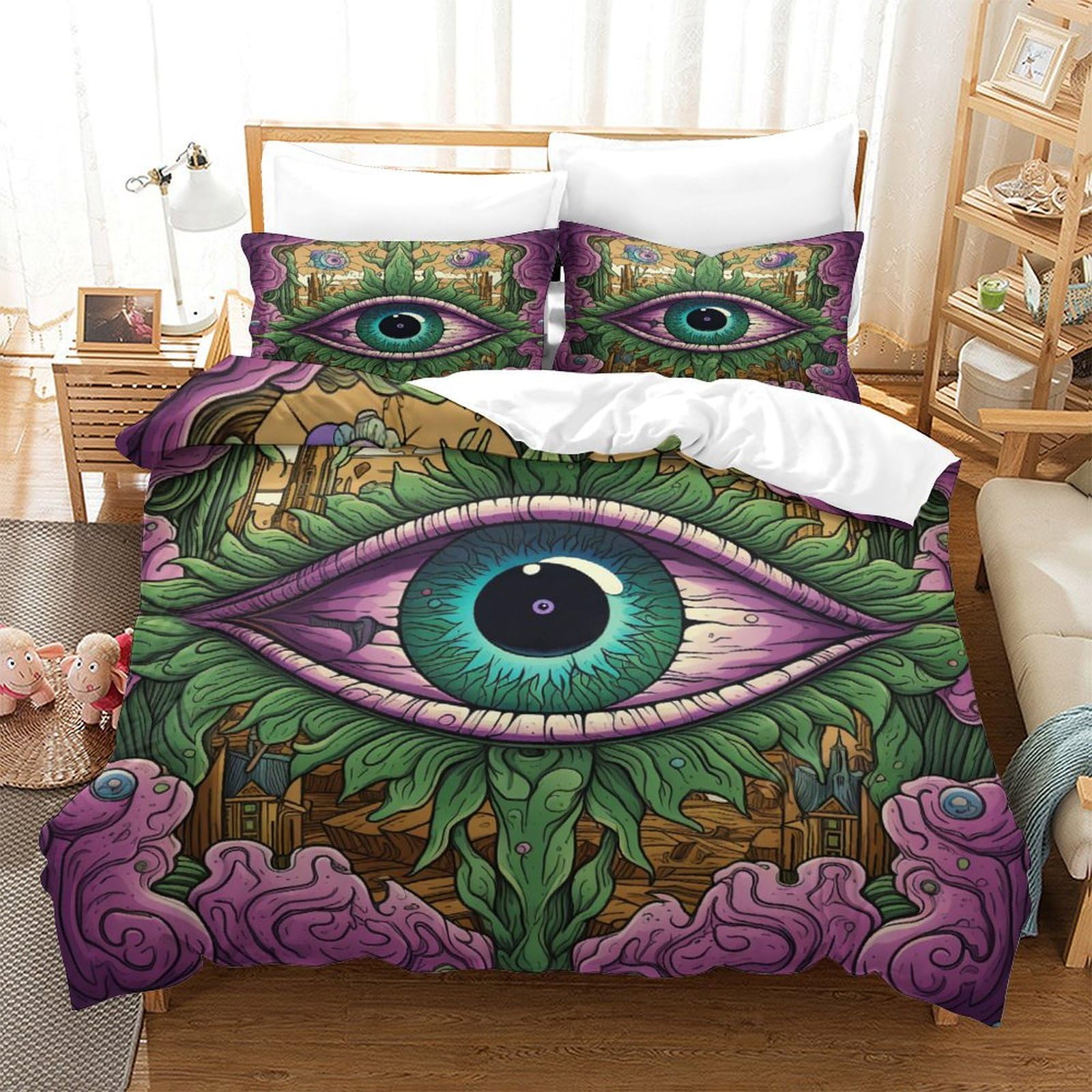 P1S9U7W5Y Mystic 3D Printed Eye Duvet Cover Set 3pcs Microfiber Artistic Bedding Set King