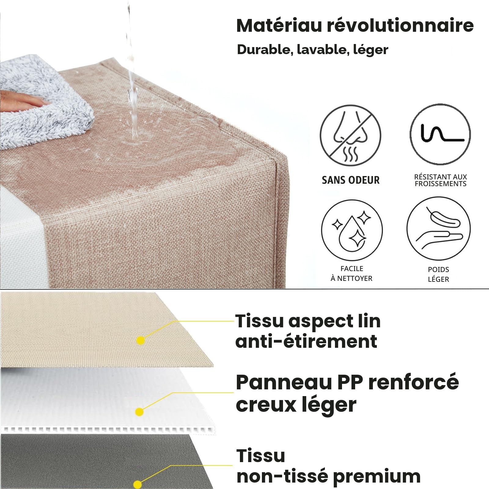 Cube de Rangement Tissu 33x38x33cm, Panier Cube de Rangement, Boite rangement (Blanc kaki clair, Lot de 4)