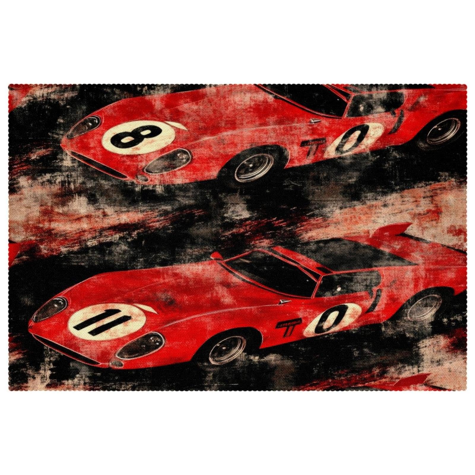 Set de table antidérapant et résistant à la chaleur motif voiture de course lot de 6