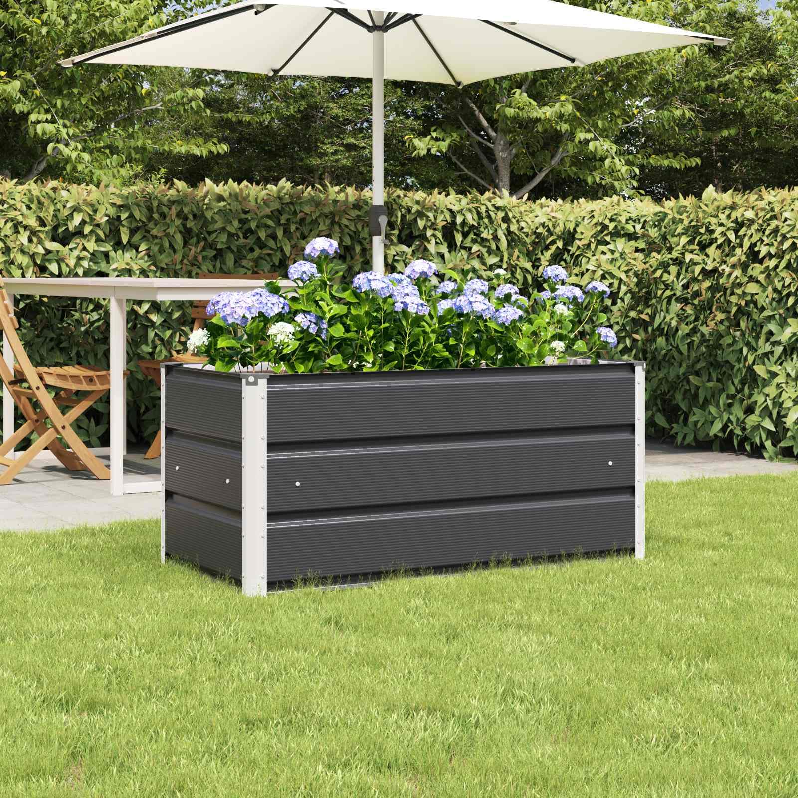 Donica Antracyt 100 x 50 x 45 cm Stal Galwanizowana Nowoczesna Donica Ogrodowa Wytrzymała na Warunki Zewnętrzne Industrialny Design Łatwy Montaż