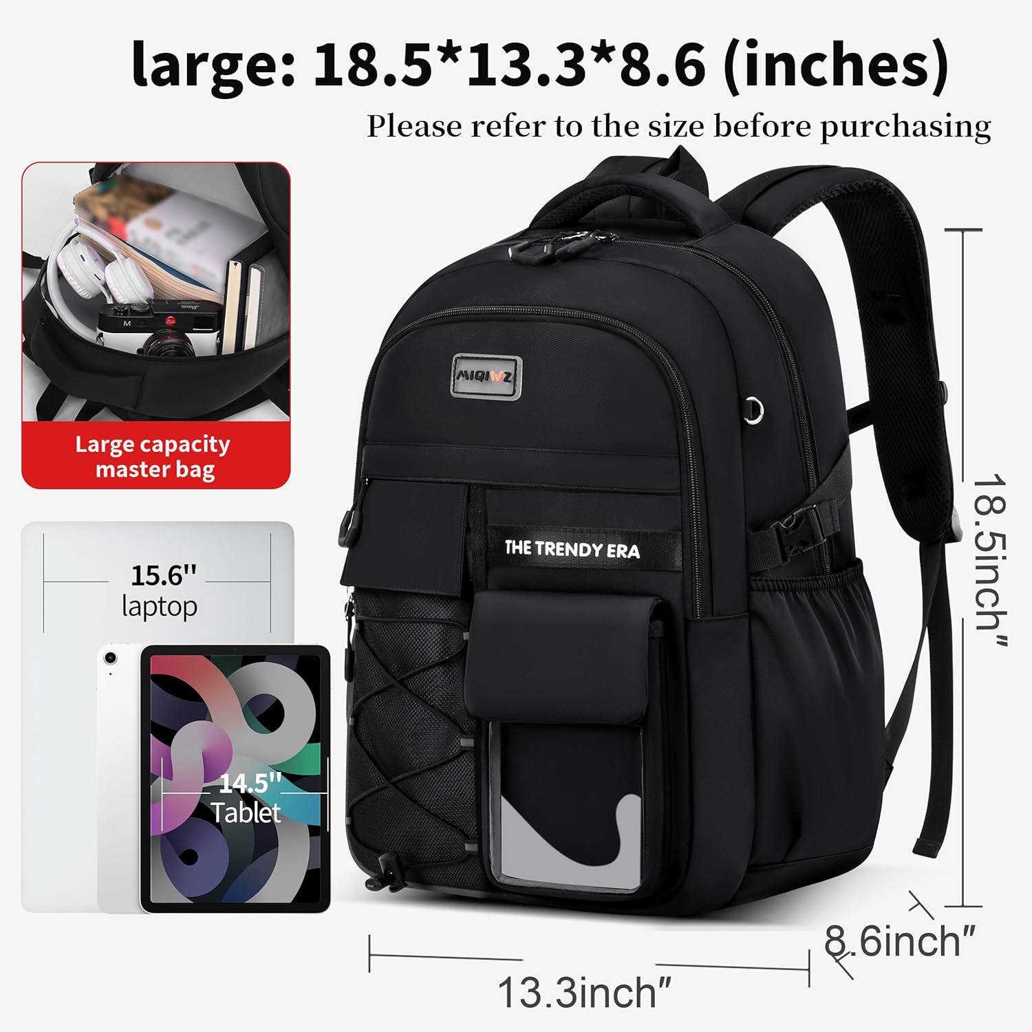 teenage student backpack,encrypted material， multiple compartments and large capacity backpack with anti-theft pockets，Water repellent backpacks suitable for middle and high school Men & Women, Black - Image 3