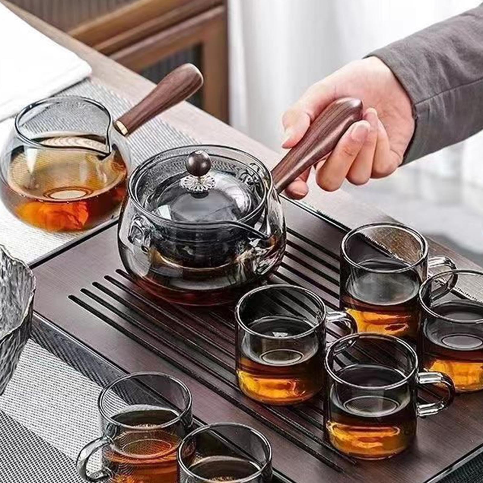 Klarglas- mit Sieb – drehbares Teekannen-Set mit 480 ml Fassungsvermögen | -Teekannen mit Sieb, herausnehmbarem Teesieb, spülmaschinenfest