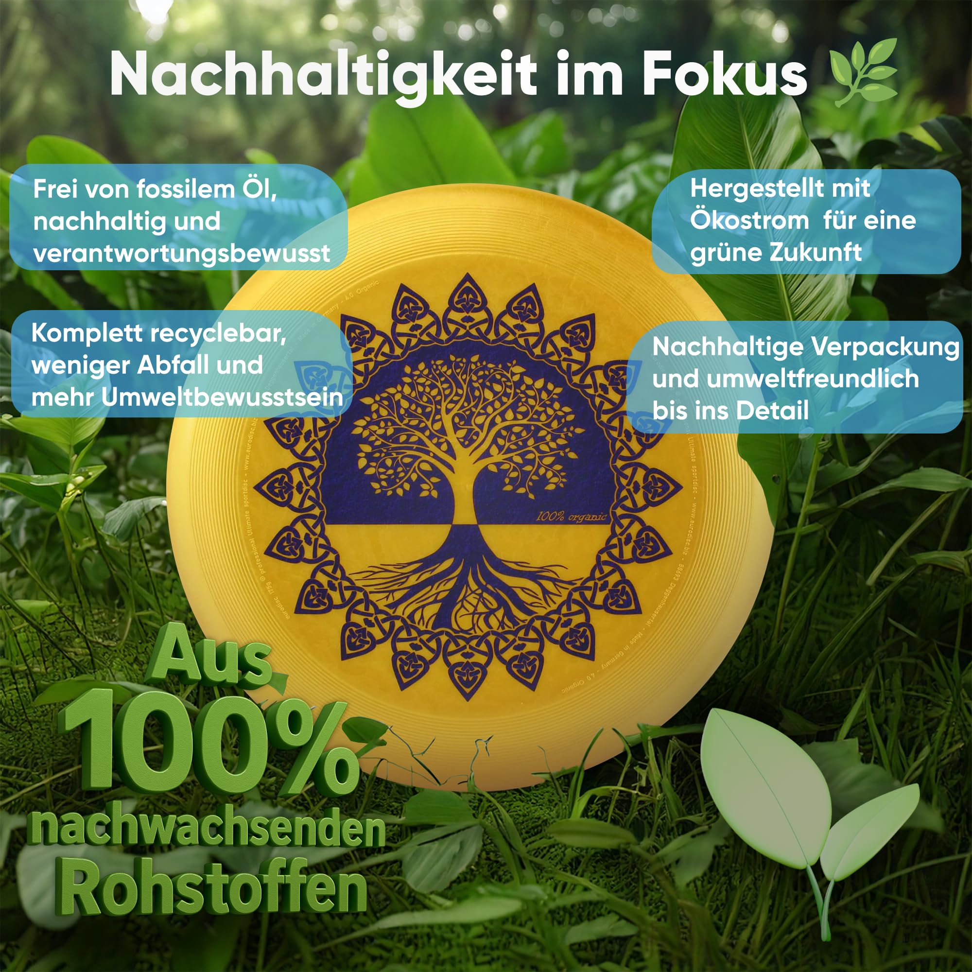 eurodisc 175 g Ultimate Frisbee Disc dysk do rzucania z ekologicznego tworzywa sztucznego, stabilna trajektoria ponad 100 m, motyw zdjęcia drzewo życia złoto zrównoważony z surowców odnawialnych