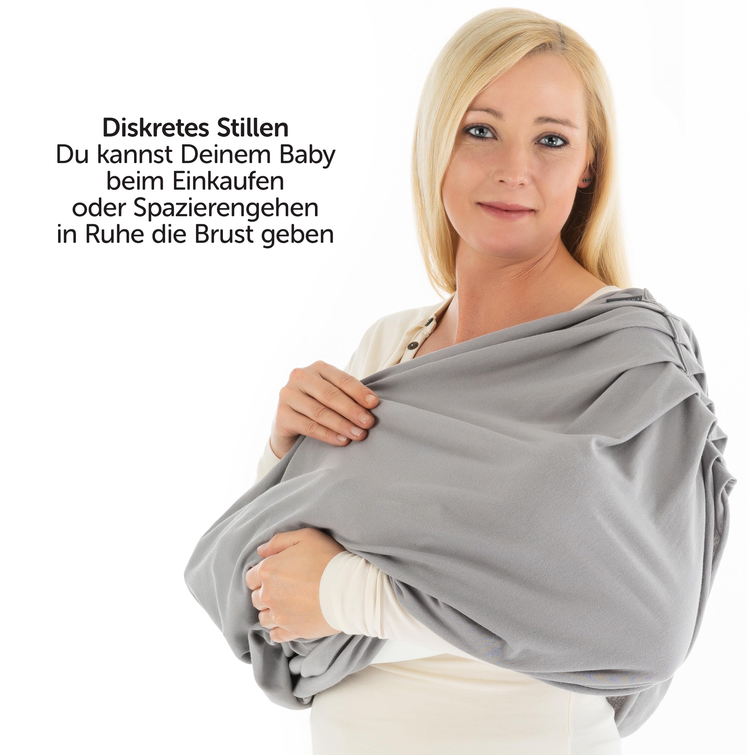 LaLoona Stillschal, atmungsaktives Stilltuch für unterwegs - Abdeckung/Tuch zum Stillen - Still-Loop/Bolero aus Baumwolle - Grau