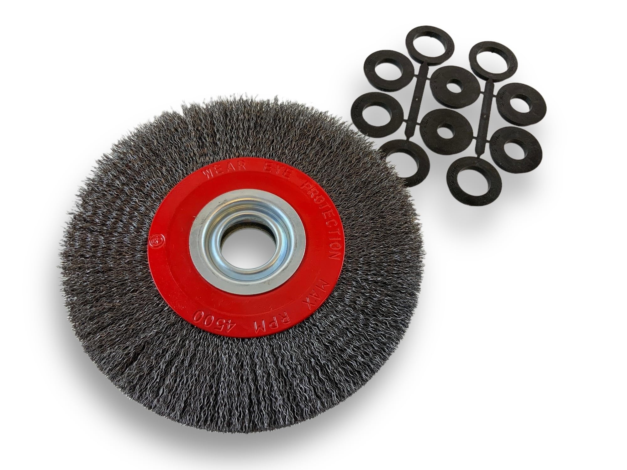 Brosse circulaire ACIER | Ø 200 mm | Epaisseur 3 rangs | Fil dur 0.30 mm ondulé | Alésage 32 mm + réducteur bague 25/22/20/16/12 mm | Touret meuleuse affûteuse ponceuse | Kibros 238203AT