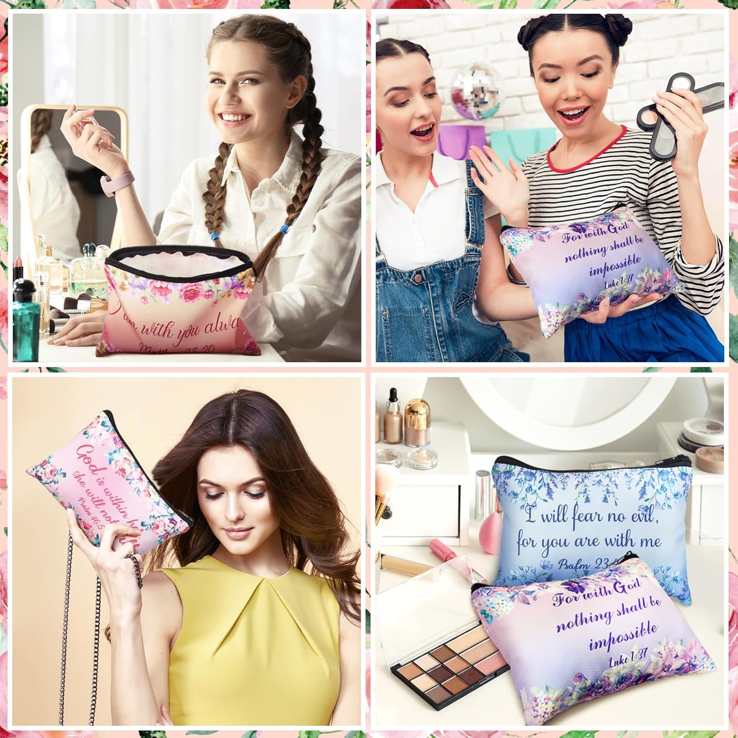 Pinkunn 16 Pcs Valentines Canvas Makeup Bags Bulk Inspirational Christian Women Religious Galentine Gifts Inspirational Bible Verse Pencil Pouch Makeup Bags with Zipper for Travel(Bible) - Image 4