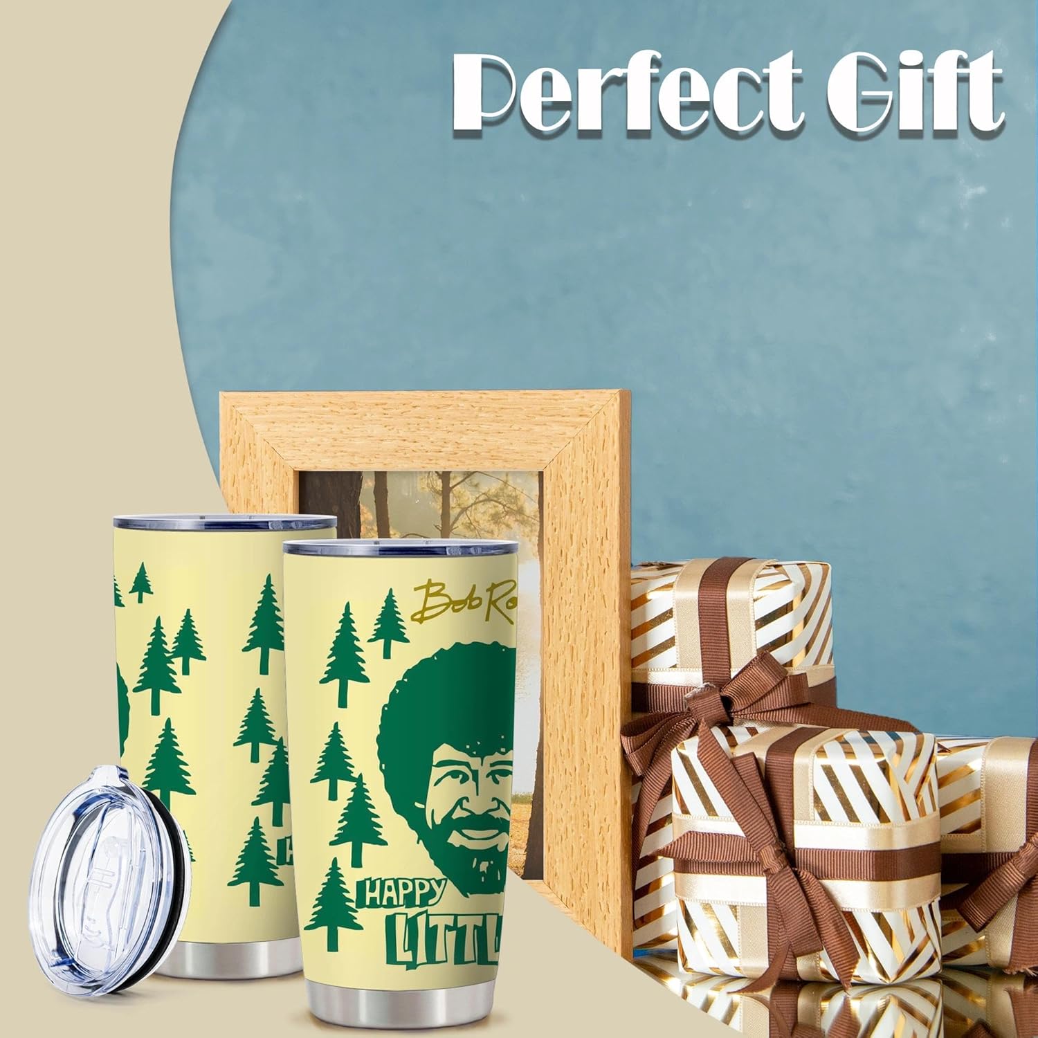 Happy Little Trees Gift for Women,Gifts for Fans,Happy Accidents Gift for Men,20 Oz Funny Stainless Steel Vacuum Tumbler with Lid,Novelty with Quotes Present,1 Pcs