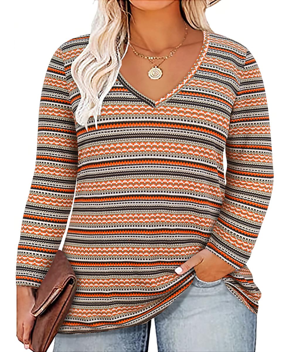 RITERA Womens Plus Size Tops Long Sleeve Shirts V Neck Tunics Fall Casual Pullover Loose Fit Basic Tshirt XL-6XL 14W-30W